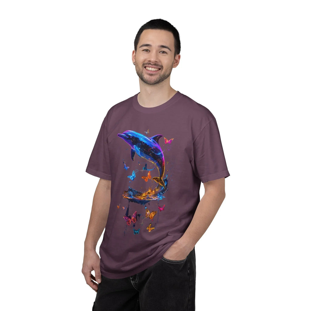 Colorful Dolphin Splash with Butterflies T-Shirt | Ocean Animal Tee - 250 USA Celebration