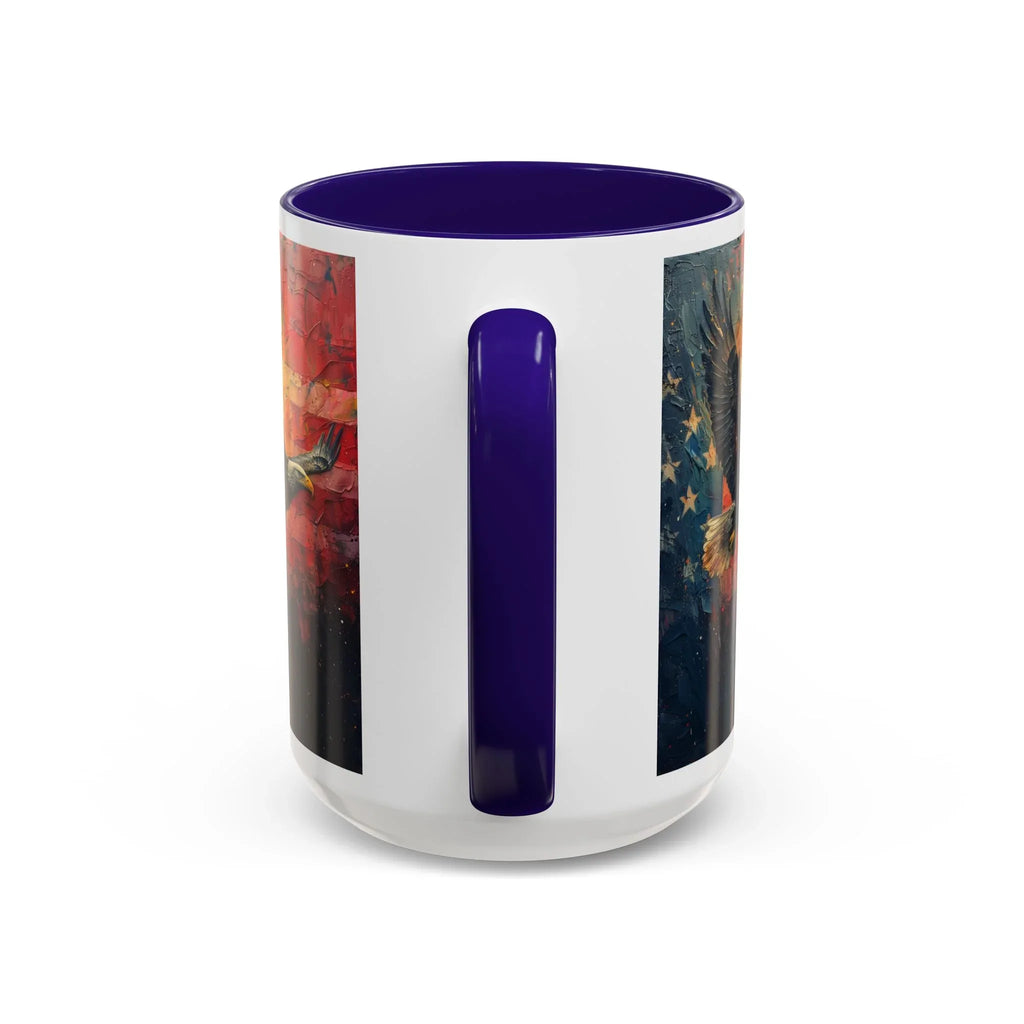 Colorful Mugs (11oz, 15oz) American Eagle Flying Coffee Cup, Patriotic American Eagle flying with American Flag in background - 250 USA Celebration