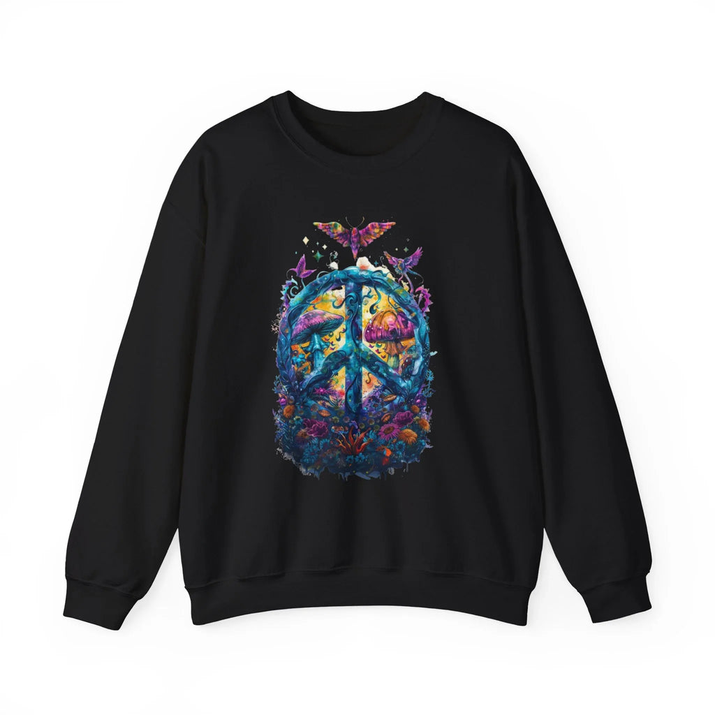Psychedelic Mushroom Peace Sign Crewneck Sweatshirt | 60s Hippie Tie-Dye - 250 USA Celebration