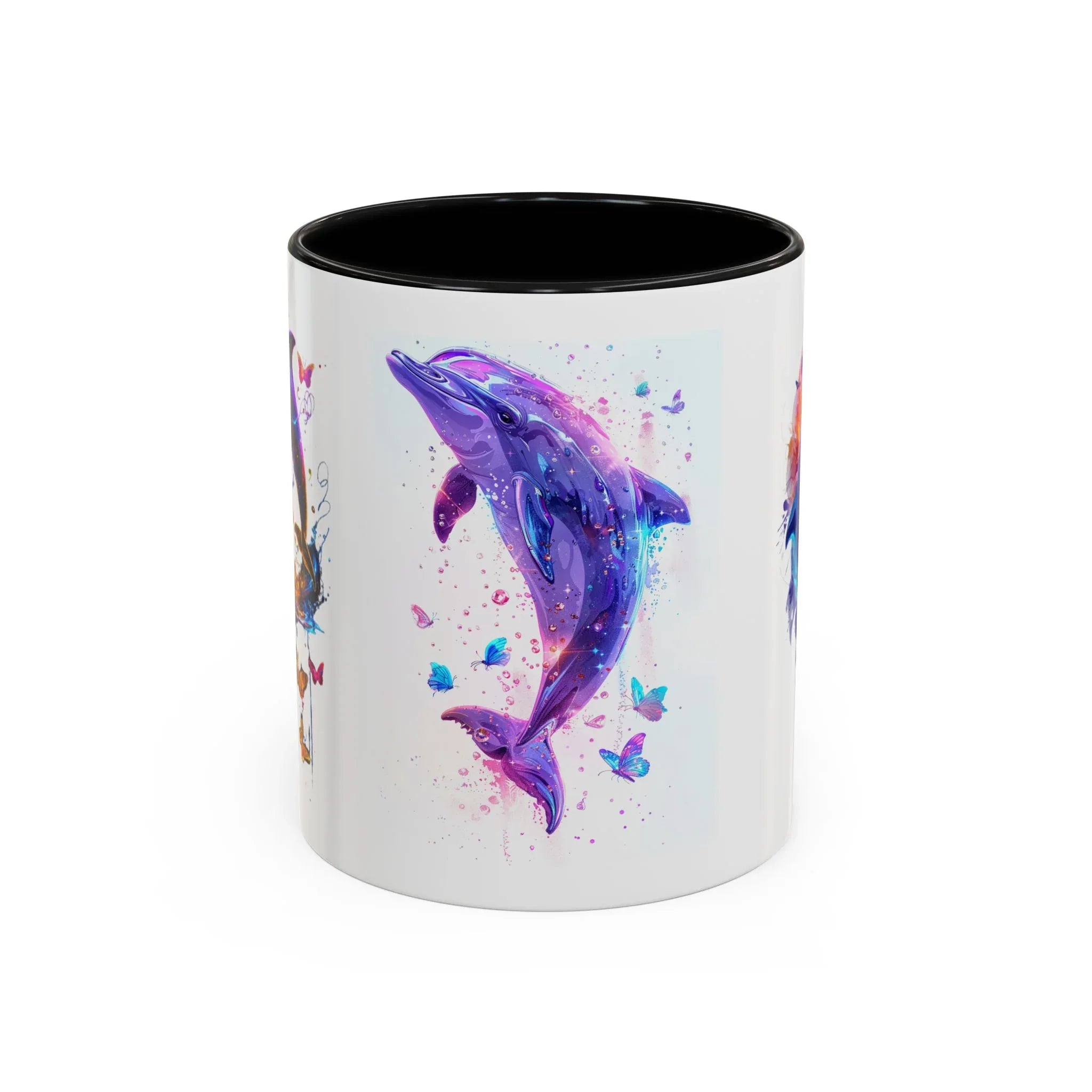Y2K Chrome Dolphin Flaming Hoop Mug | Holographic Neon Dolphin Coffee Cup - 250 USA Celebration