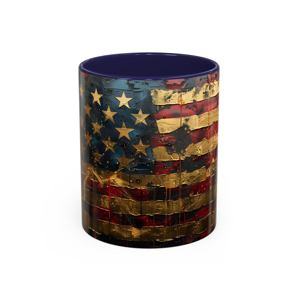 Distressed American Flag Accent Coffee Mug — Patriotic 11/15oz