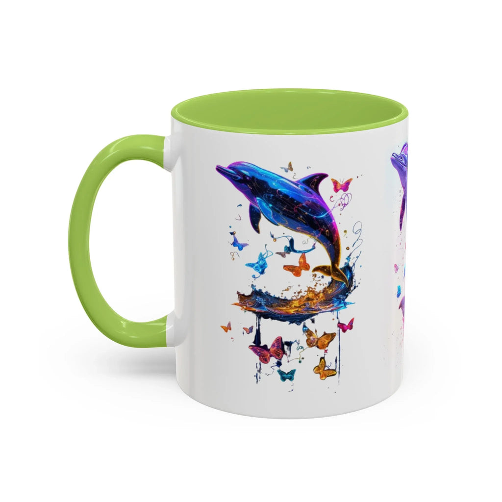 Y2K Chrome Dolphin Flaming Hoop Mug | Holographic Neon Dolphin Coffee Cup - 250 USA Celebration
