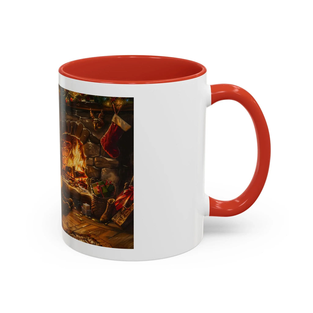 Santa Claus Fireplace Scene Accent Coffee Mug | Storybook Illustration, Rustic Cabin - 250 USA Celebration