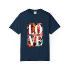 LOVE Floral Block T-Shirt | Tropical Flowers Typography - 250 USA Celebration