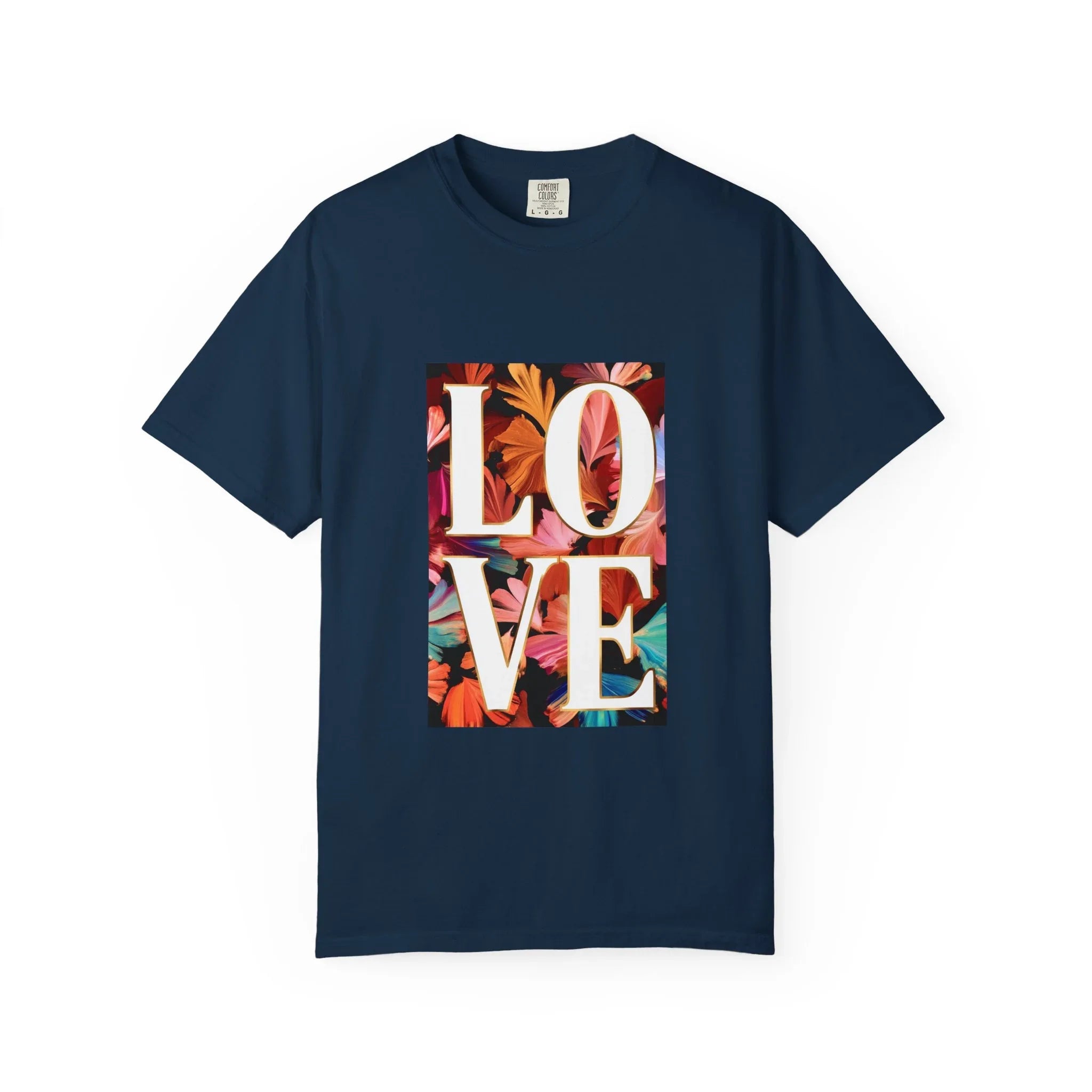 LOVE Floral Block T-Shirt | Tropical Flowers Typography - 250 USA Celebration