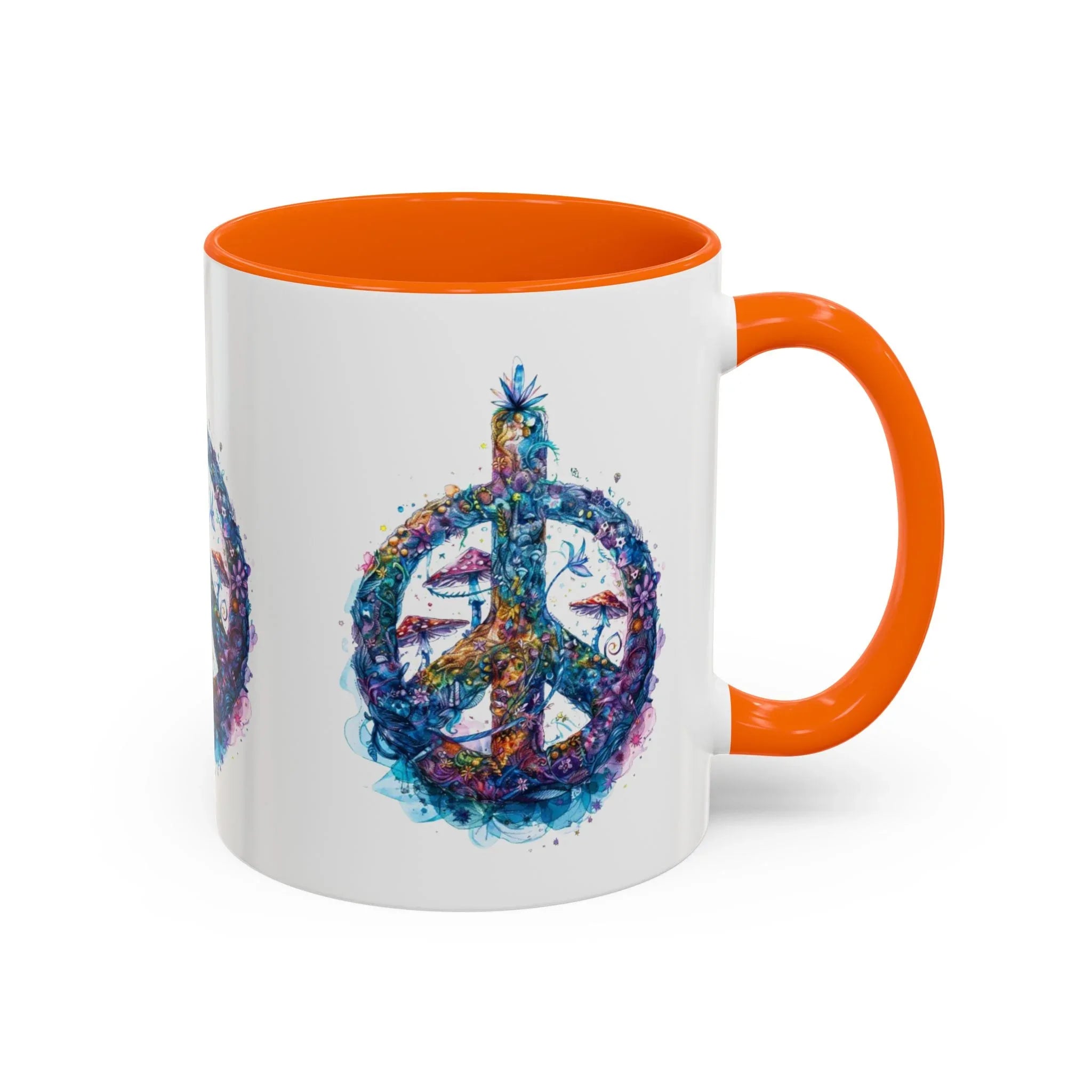 Psychedelic Mushroom Peace Sign Mug | Neon Tie-Dye Peace Script - 250 USA Celebration