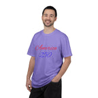 America 250 T-shirt | Patriotic Script, Red and Blue Text