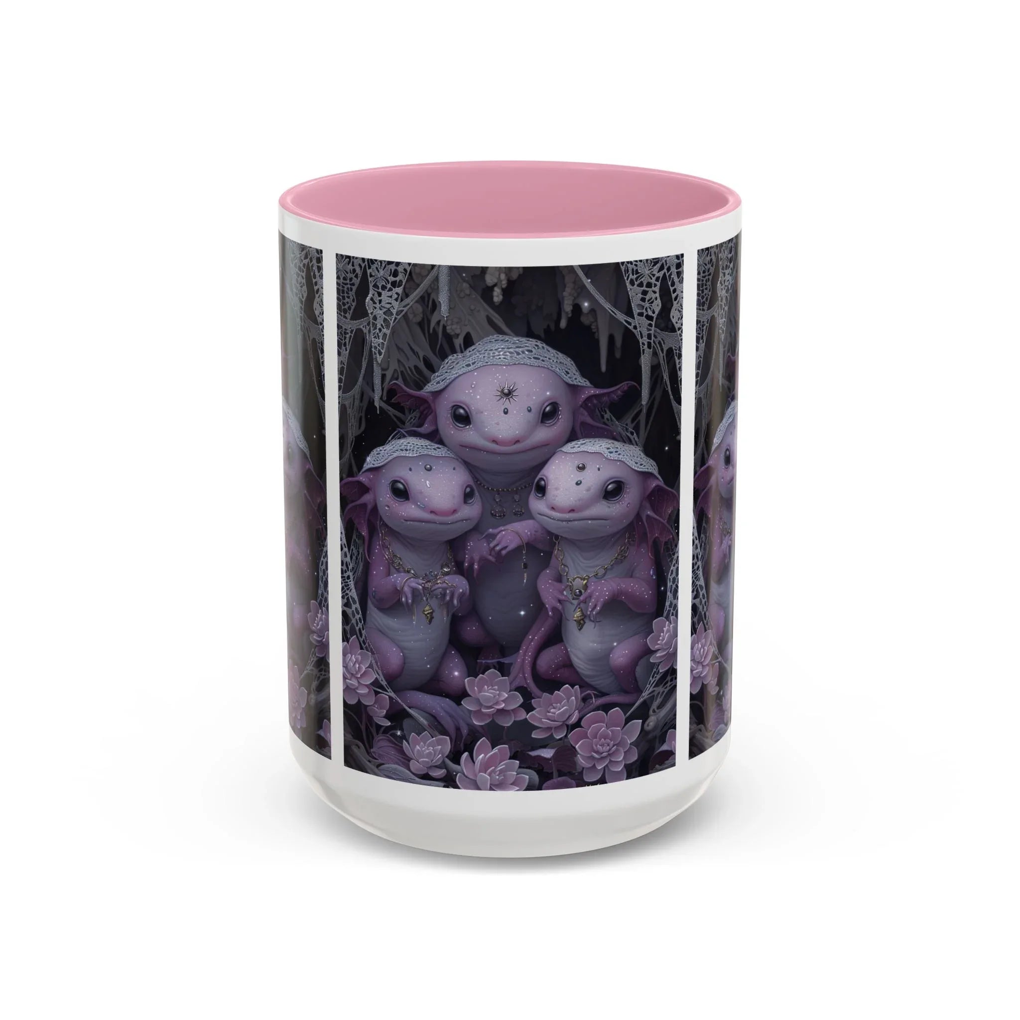 Purple Axolotl Trio Mug | Cute Amphibian Art Ceramic Coffee Cup - 250 USA Celebration