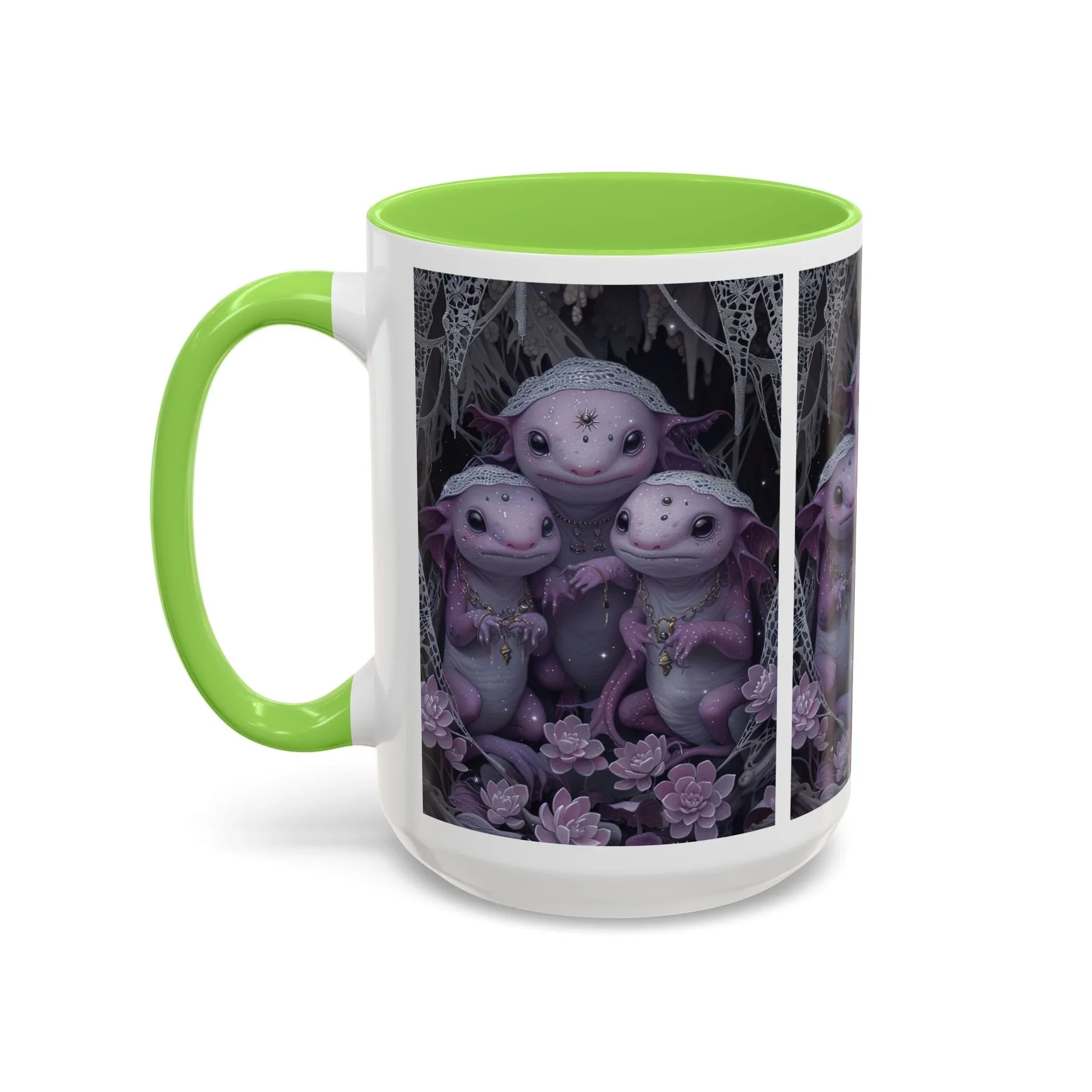 Purple Axolotl Trio Mug | Cute Amphibian Art Ceramic Coffee Cup - 250 USA Celebration