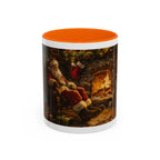Santa Claus Fireplace Scene Accent Coffee Mug | Storybook Illustration, Rustic Cabin - 250 USA Celebration