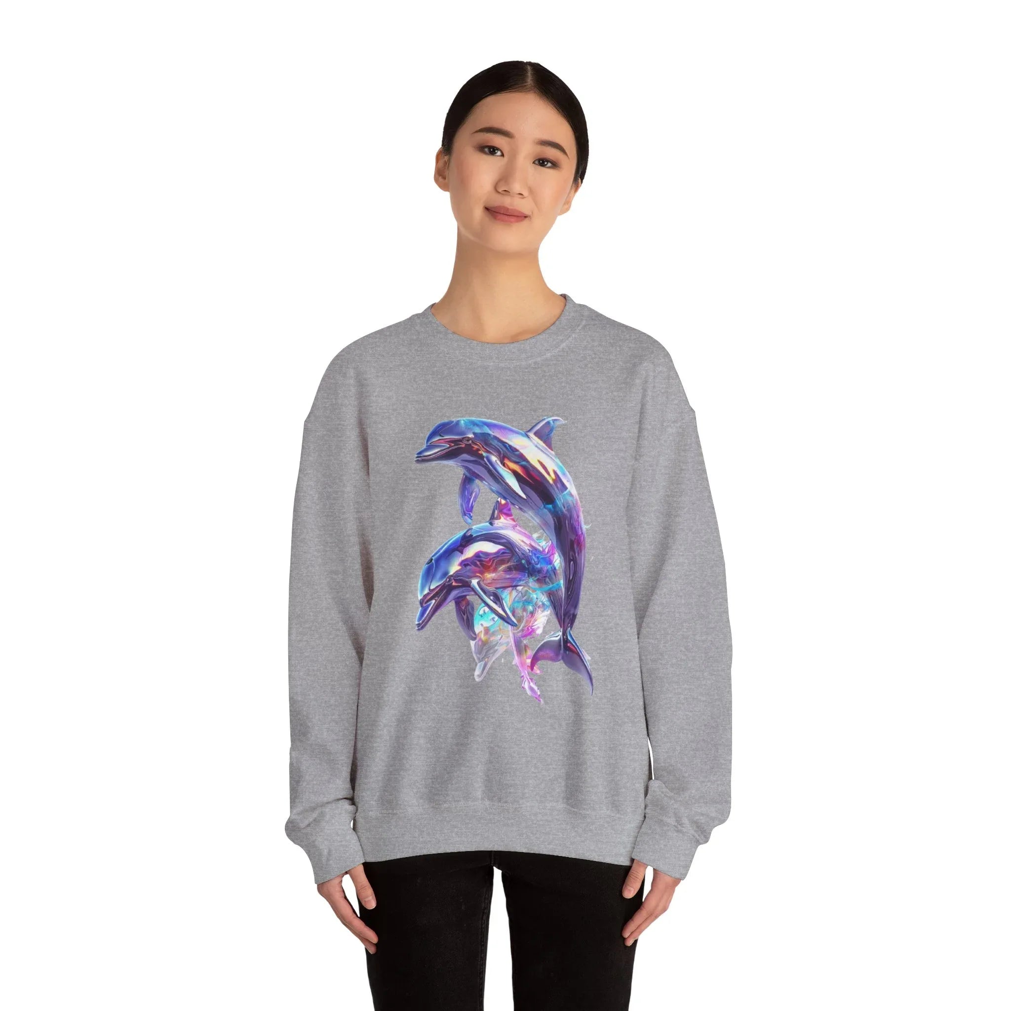 Iridescent Dolphin Trio Sweatshirt | Ocean Marine Animal Crewneck - 250 USA Celebration