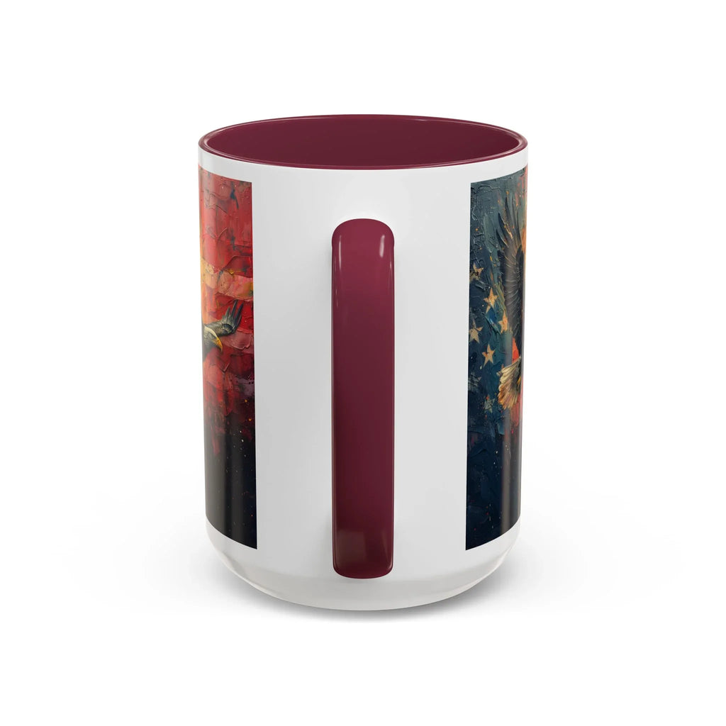 Colorful Mugs (11oz, 15oz) American Eagle Flying Coffee Cup, Patriotic American Eagle flying with American Flag in background - 250 USA Celebration