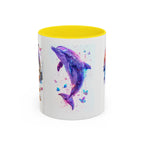 Y2K Chrome Dolphin Flaming Hoop Mug | Holographic Neon Dolphin Coffee Cup - 250 USA Celebration