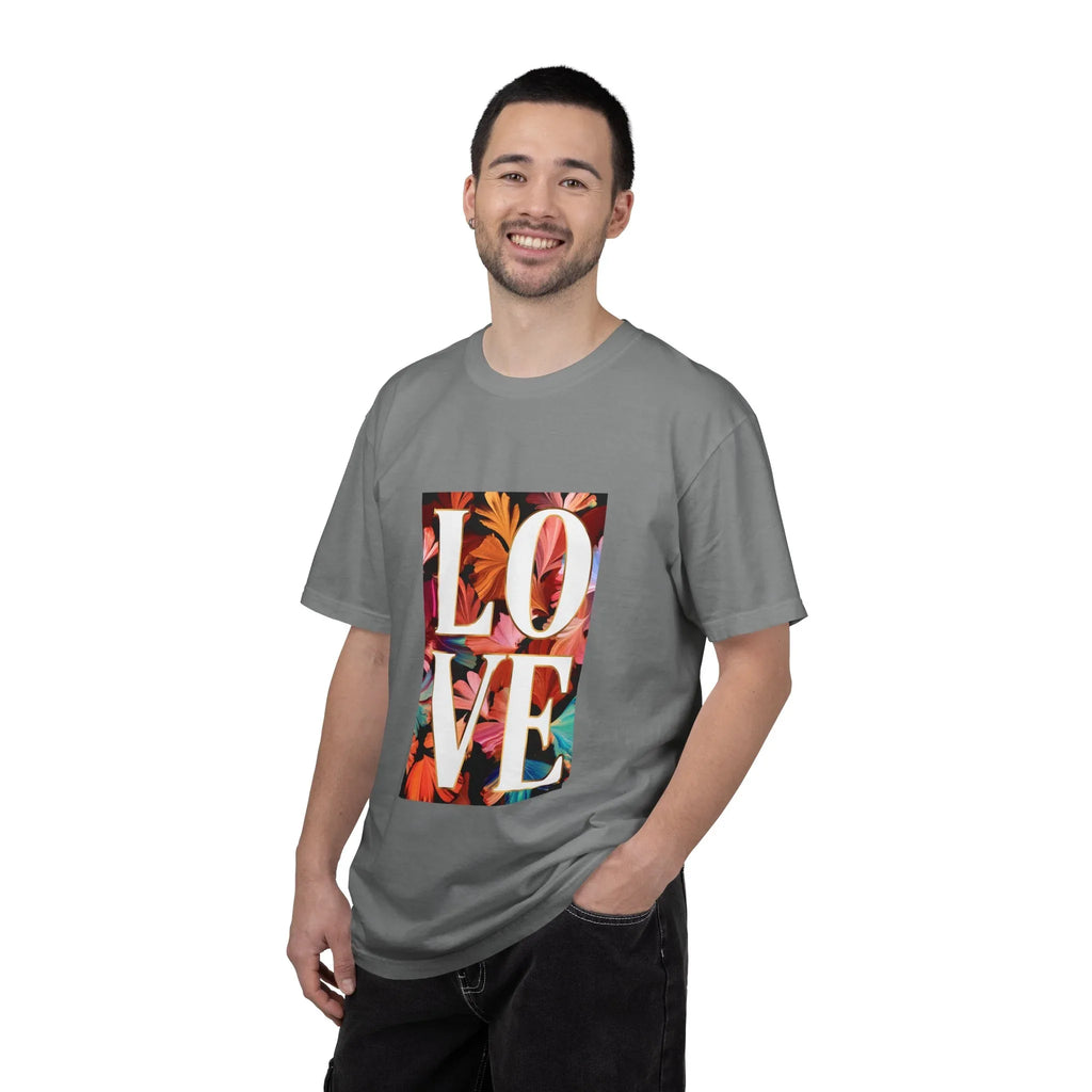 LOVE Floral Block T-Shirt | Tropical Flowers Typography - 250 USA Celebration