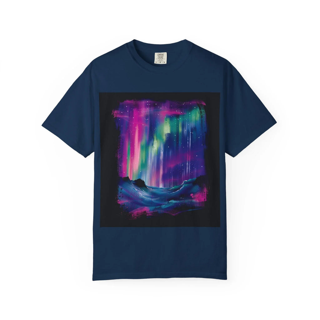 Neon Aurora Borealis T-shirt | Northern Lights Landscape, Night Sky Art - 250 USA Celebration