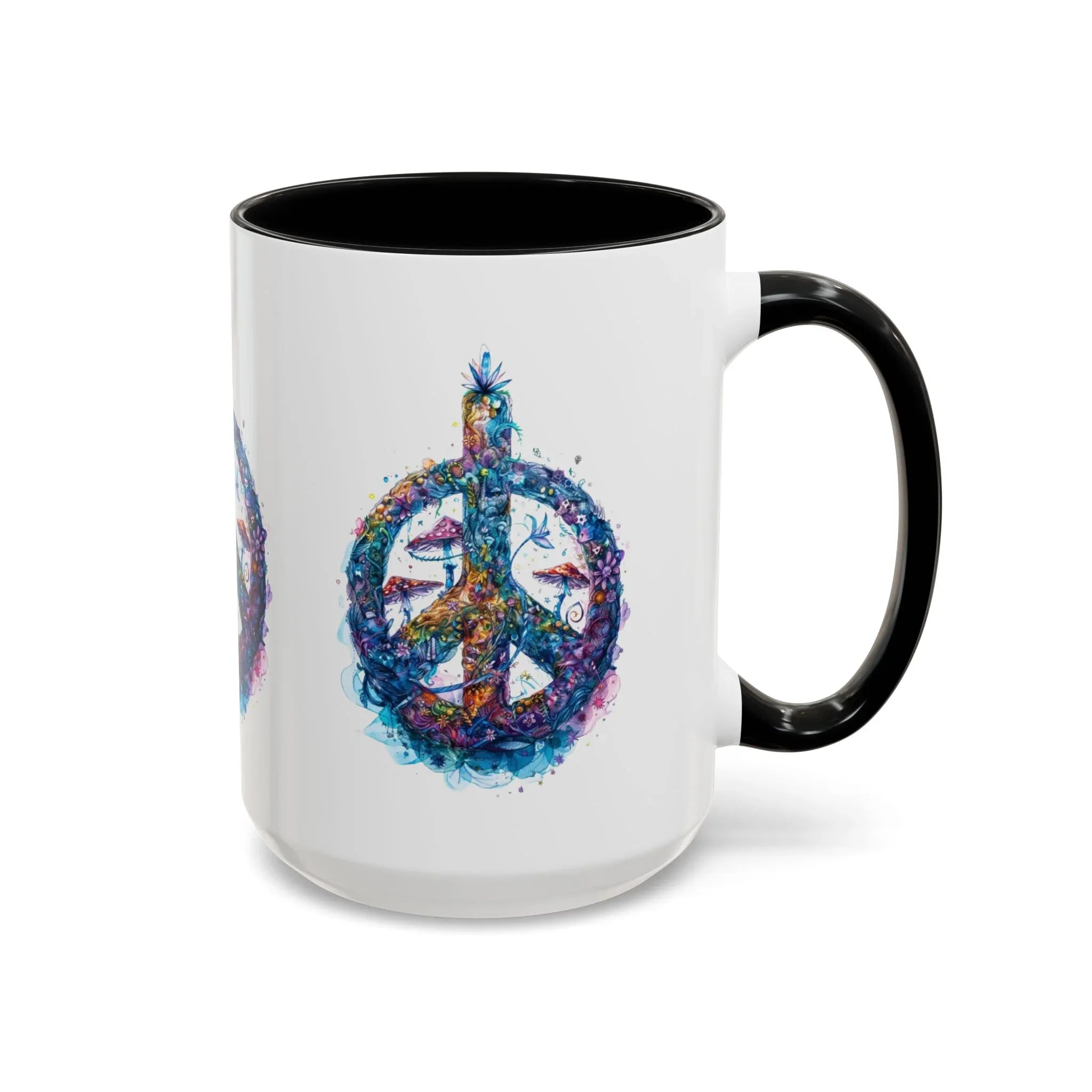 Psychedelic Mushroom Peace Sign Mug | Neon Tie-Dye Peace Script - 250 USA Celebration