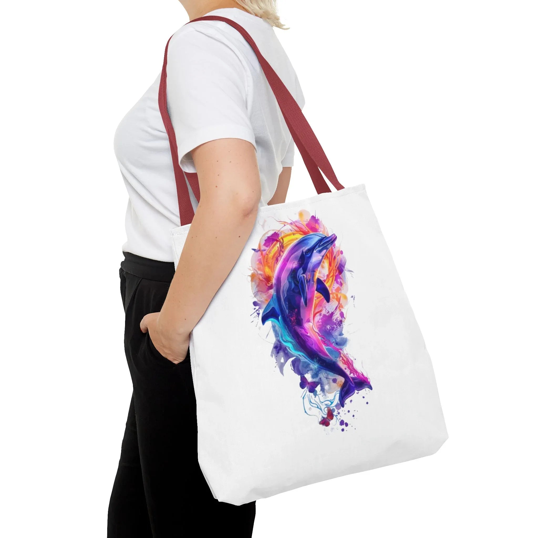 Colorful Watercolor Dolphin Tote Bag | Vibrant Splash Ocean Art - 250 USA Celebration