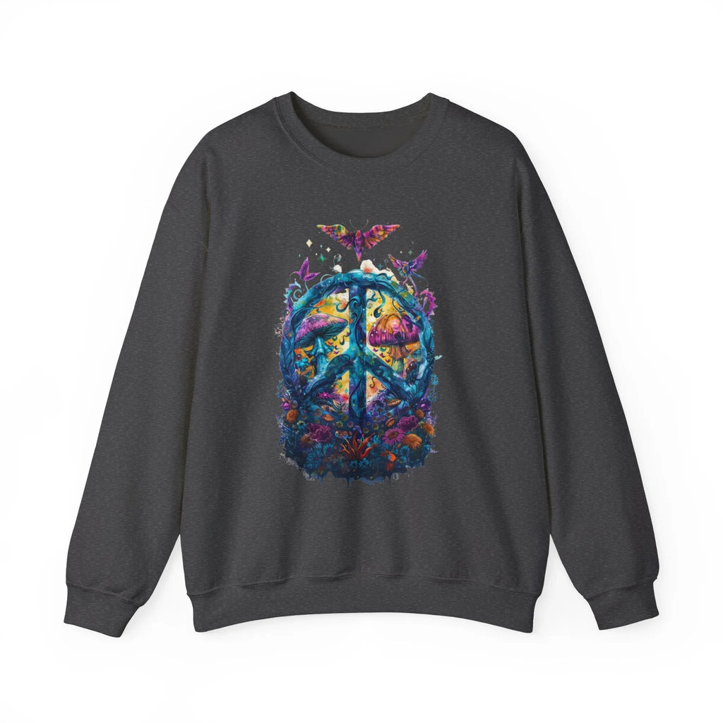 Psychedelic Mushroom Peace Sign Crewneck Sweatshirt | 60s Hippie Tie-Dye - 250 USA Celebration