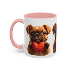 Cute French Bulldog Holding Red Heart Accent Coffee Mug | Puppy Cartoon Illustration - 250 USA Celebration