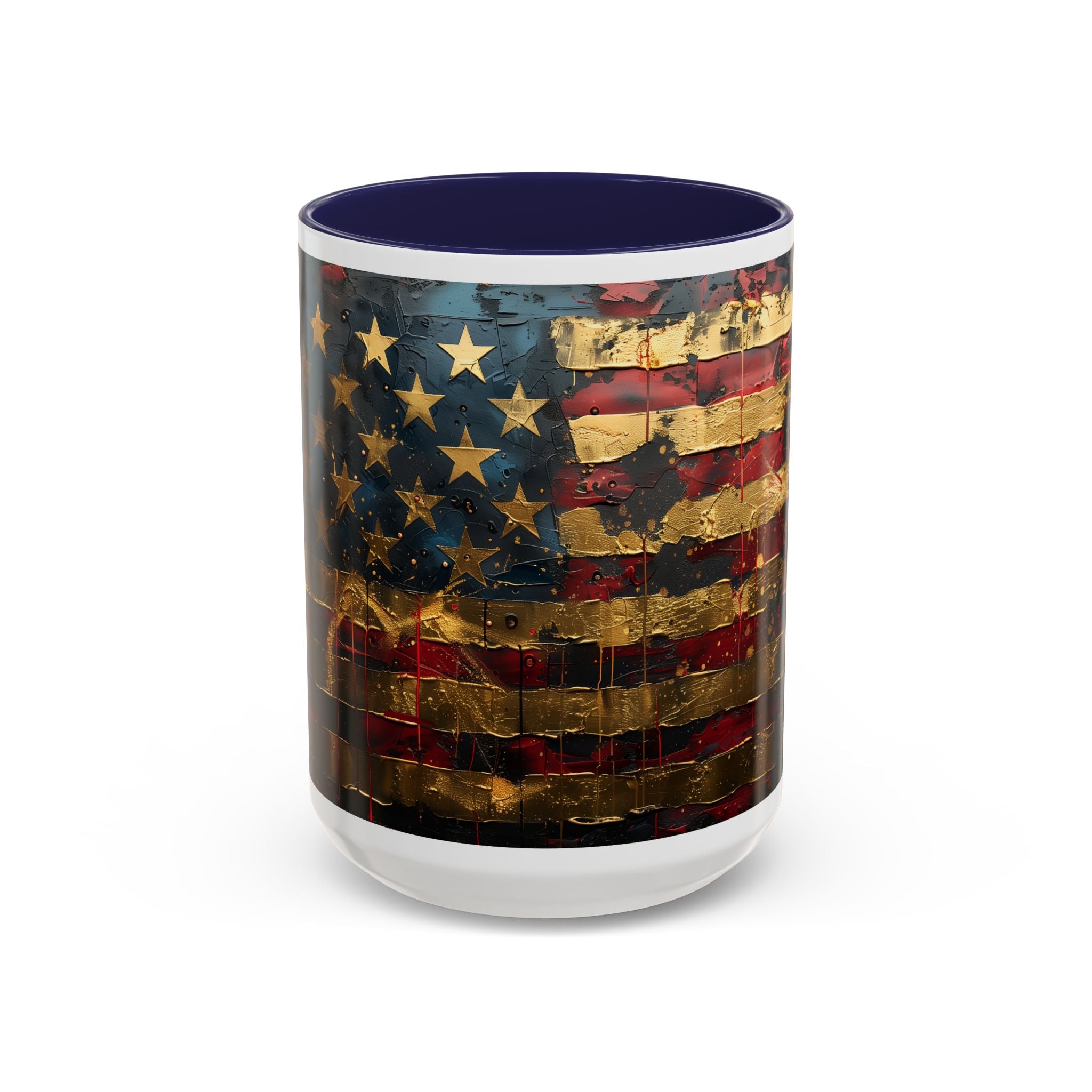 Distressed American Flag Accent Coffee Mug — Patriotic 11/15oz