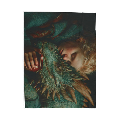 Woman Cuddling Dragon Velveteen Blanket | Fantasy Art Plush Throw - 250 USA Celebration