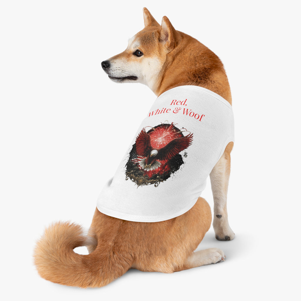 Red, White & Woof Patriotic Pet Tank Top — Bald Eagle Fireworks Dog Shirt for 4th of July