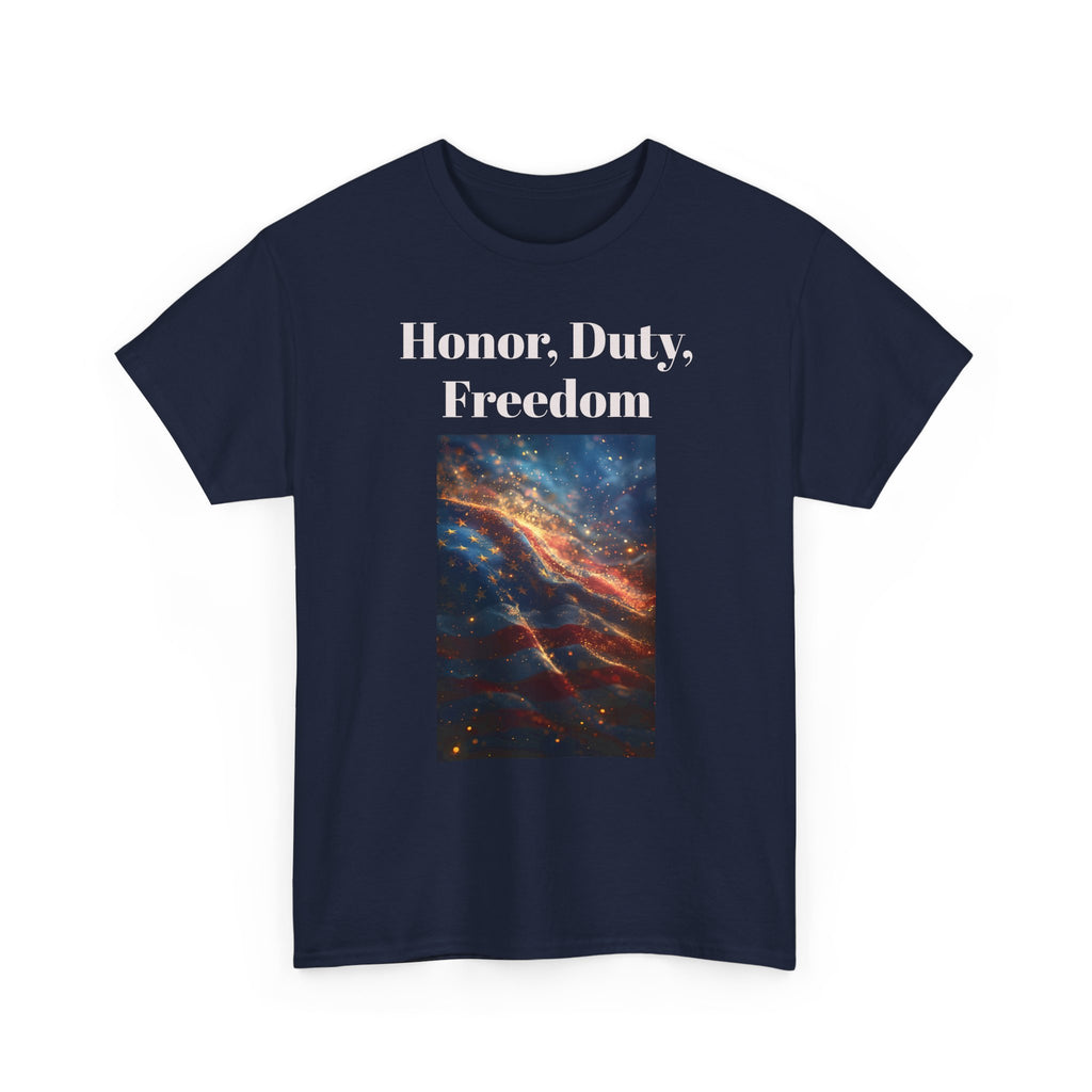 Honor, Duty, Freedom T-Shirt - Patriotic American Flag Galaxy Tee