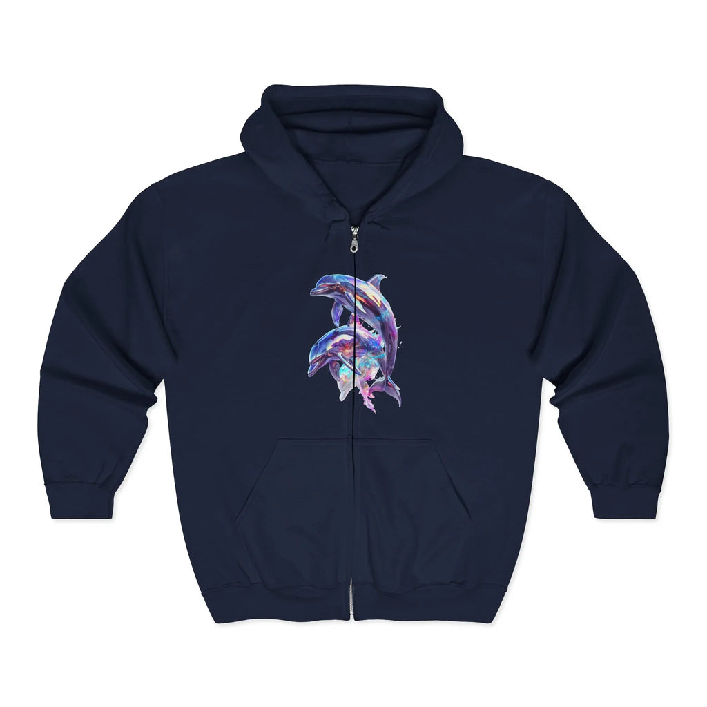 Watercolor Dolphins Zip Hoodie | Ocean Marine Animal Graphic - 250 USA Celebration
