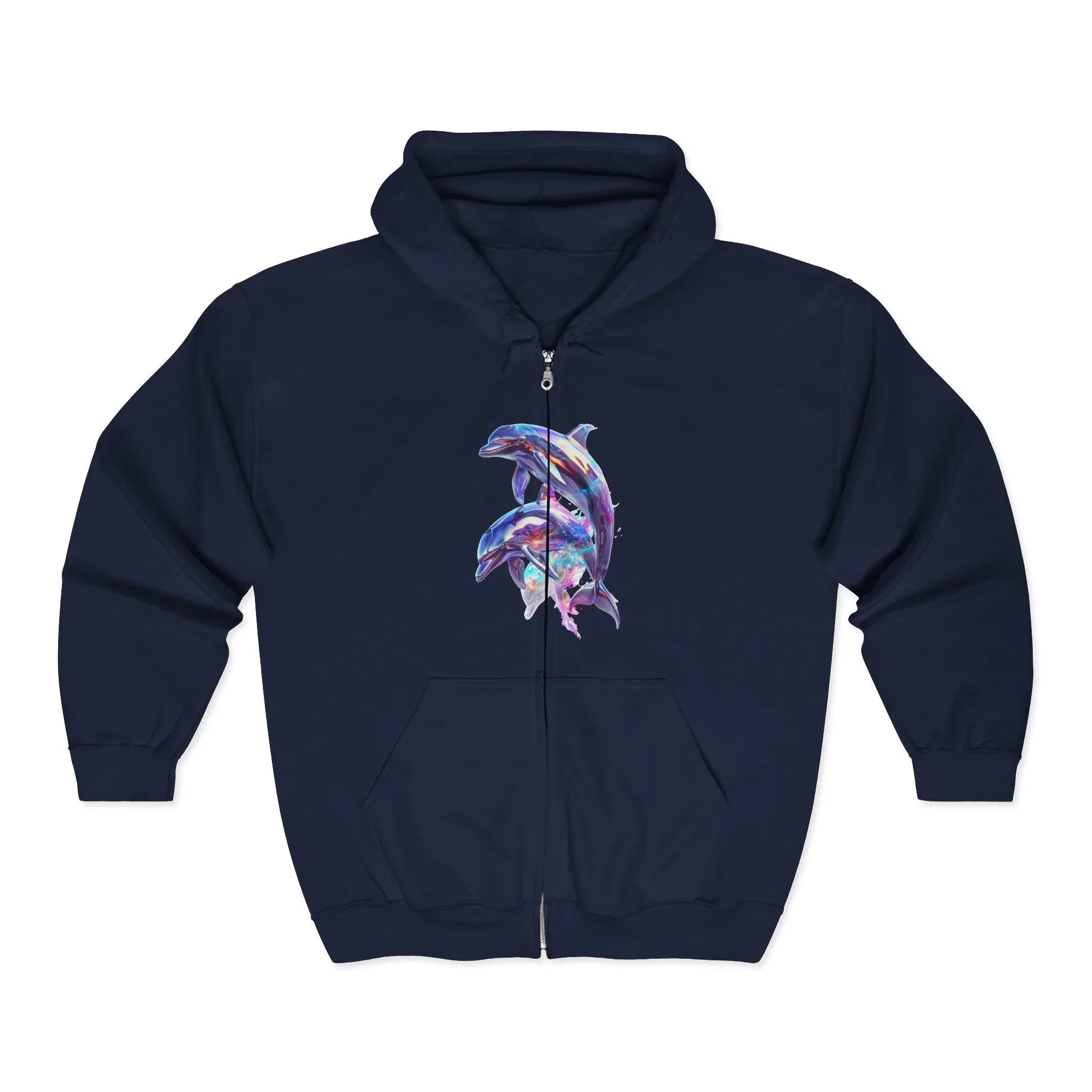Watercolor Dolphins Zip Hoodie | Ocean Marine Animal Graphic - 250 USA Celebration
