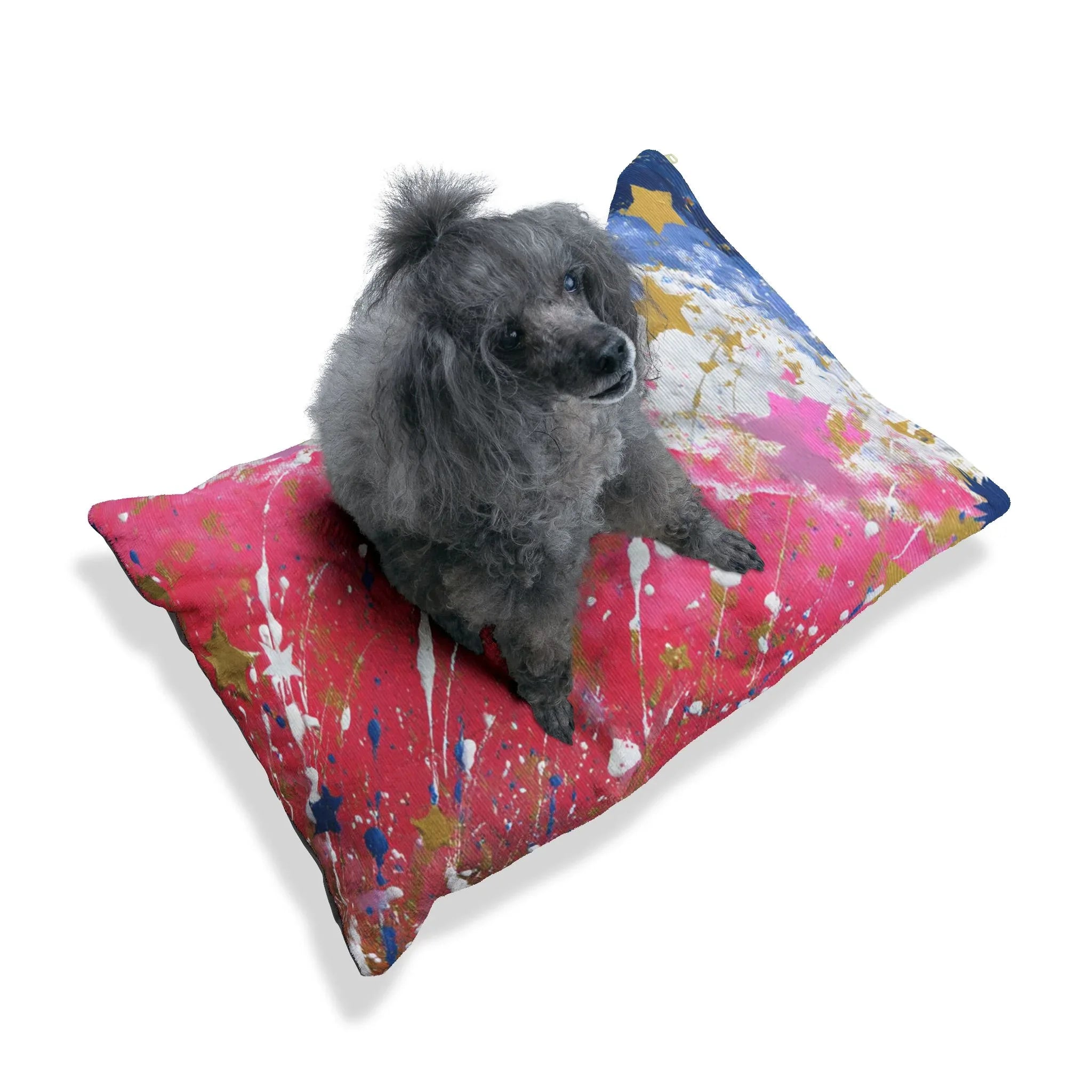 Gold Star Splash Pet Bed | Abstract Pink Blue Paint Splatter - 250 USA Celebration