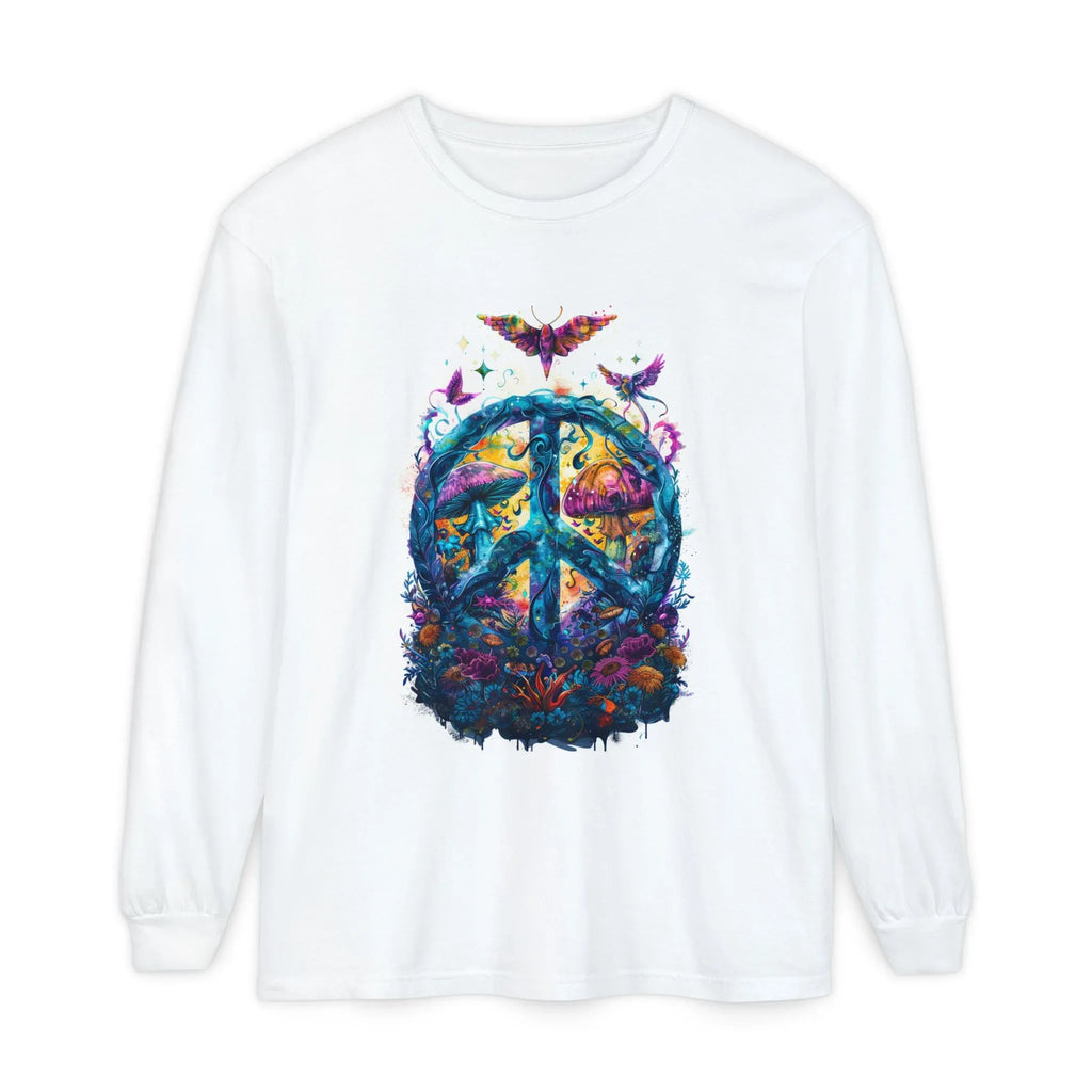 Floral Peace Sign Long Sleeve T-Shirt | Psychedelic Nature Peace Tee - 250 USA Celebration