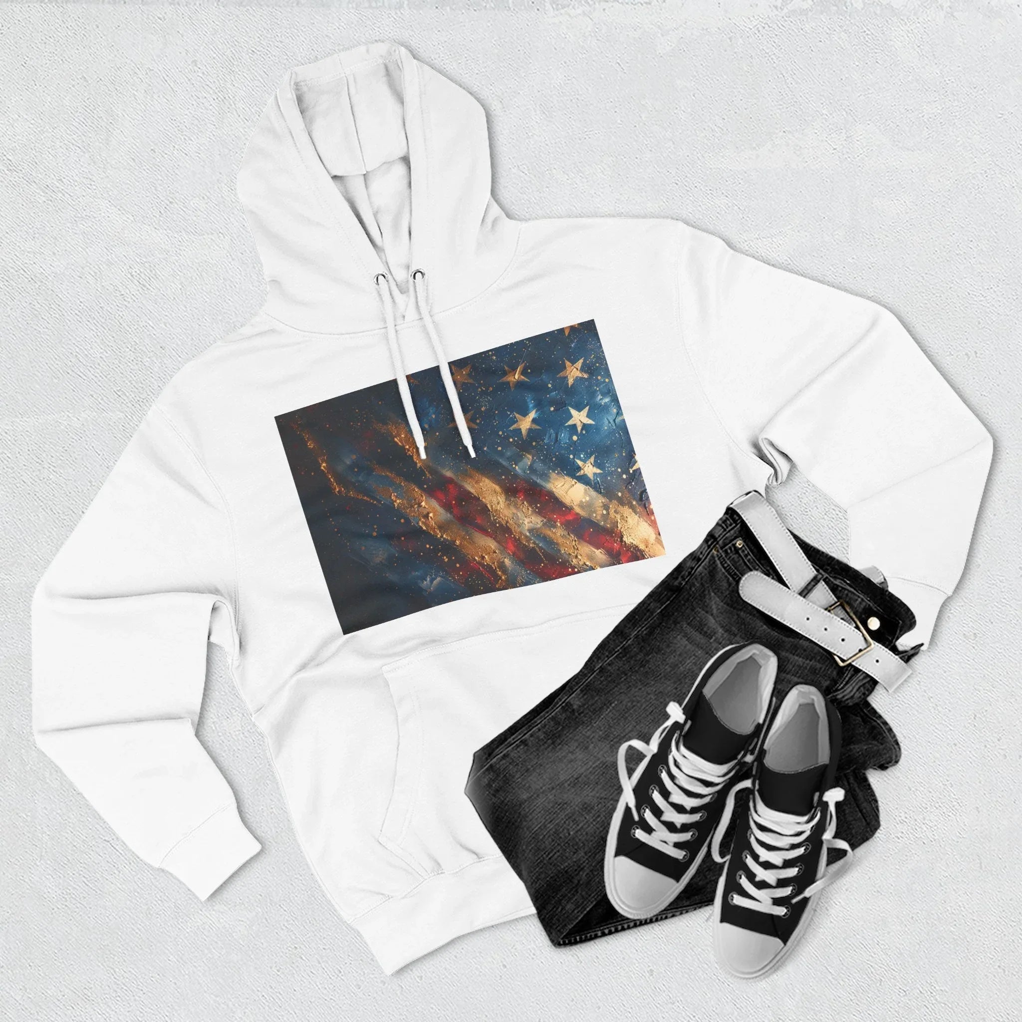 Distressed American Flag Hoodie | Vintage USA Stars Stripes Pullover - 250 USA Celebration