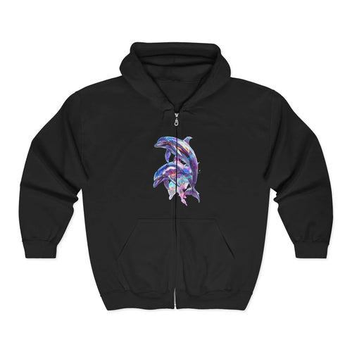 Watercolor Dolphins Zip Hoodie | Ocean Marine Animal Graphic - 250 USA Celebration