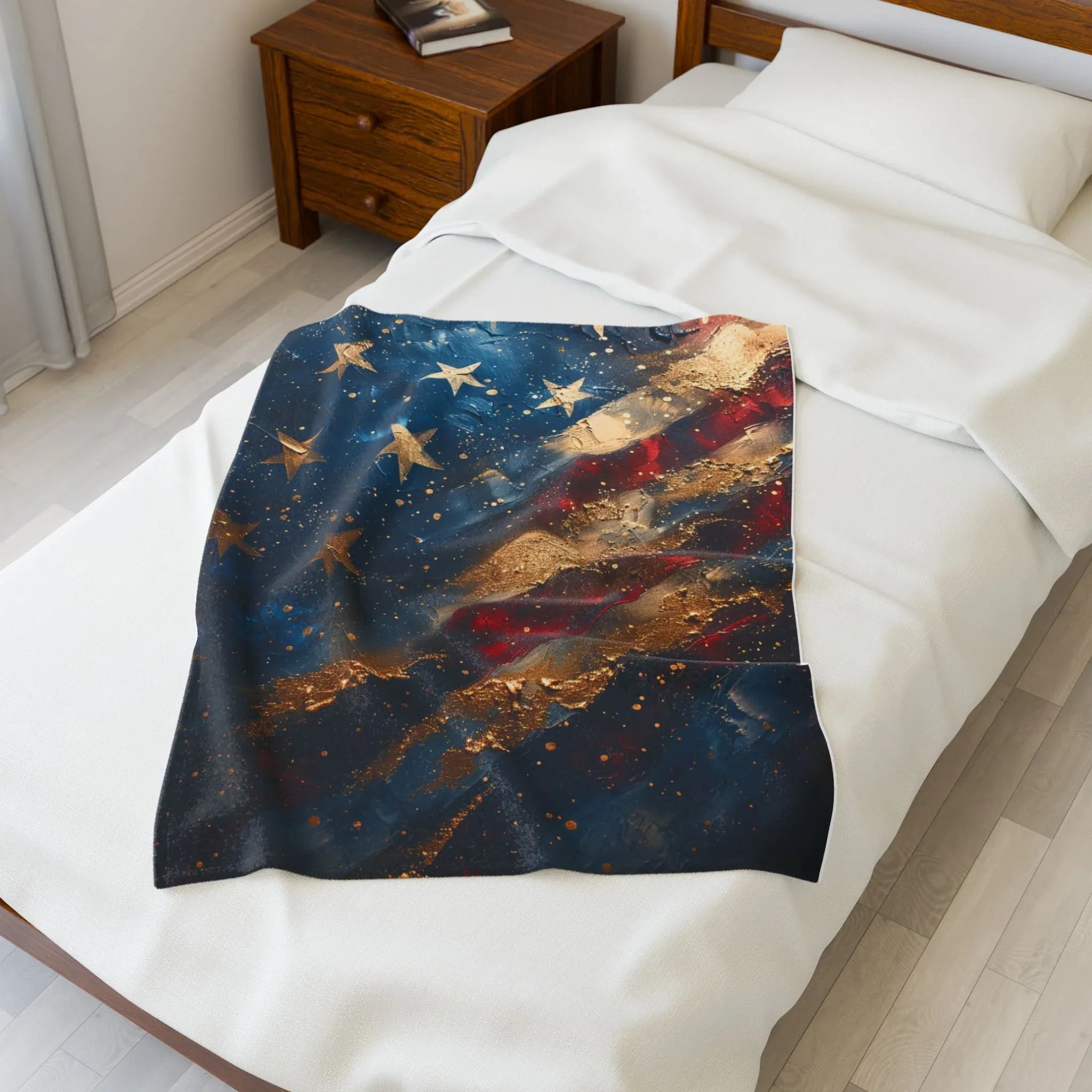 Abstract American Flag Velveteen Plush Blanket | Stars Stripes Patriotic Decor - 250 USA Celebration