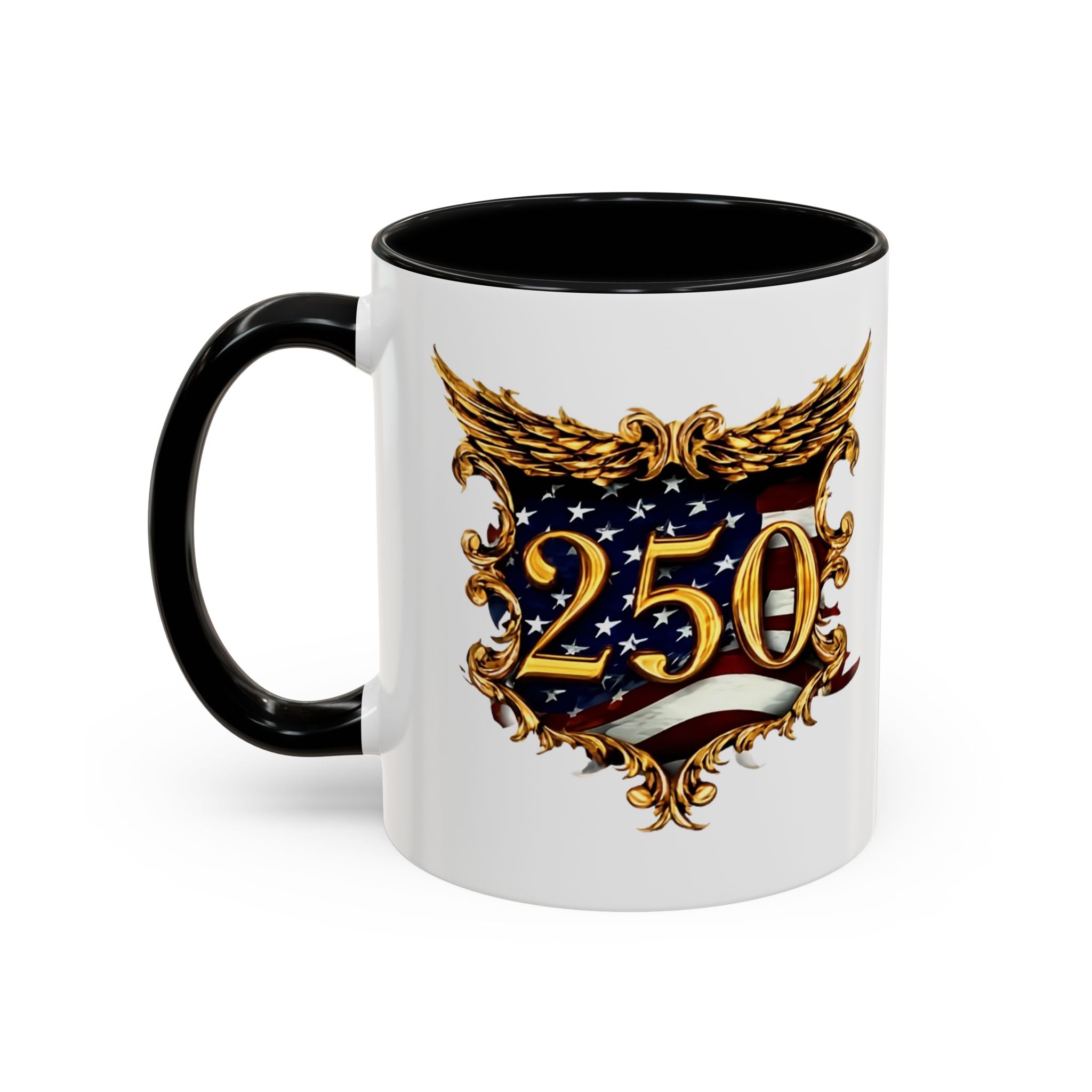 25th Anniversary American Flag Crest Accent Coffee Mug (11/15oz)
