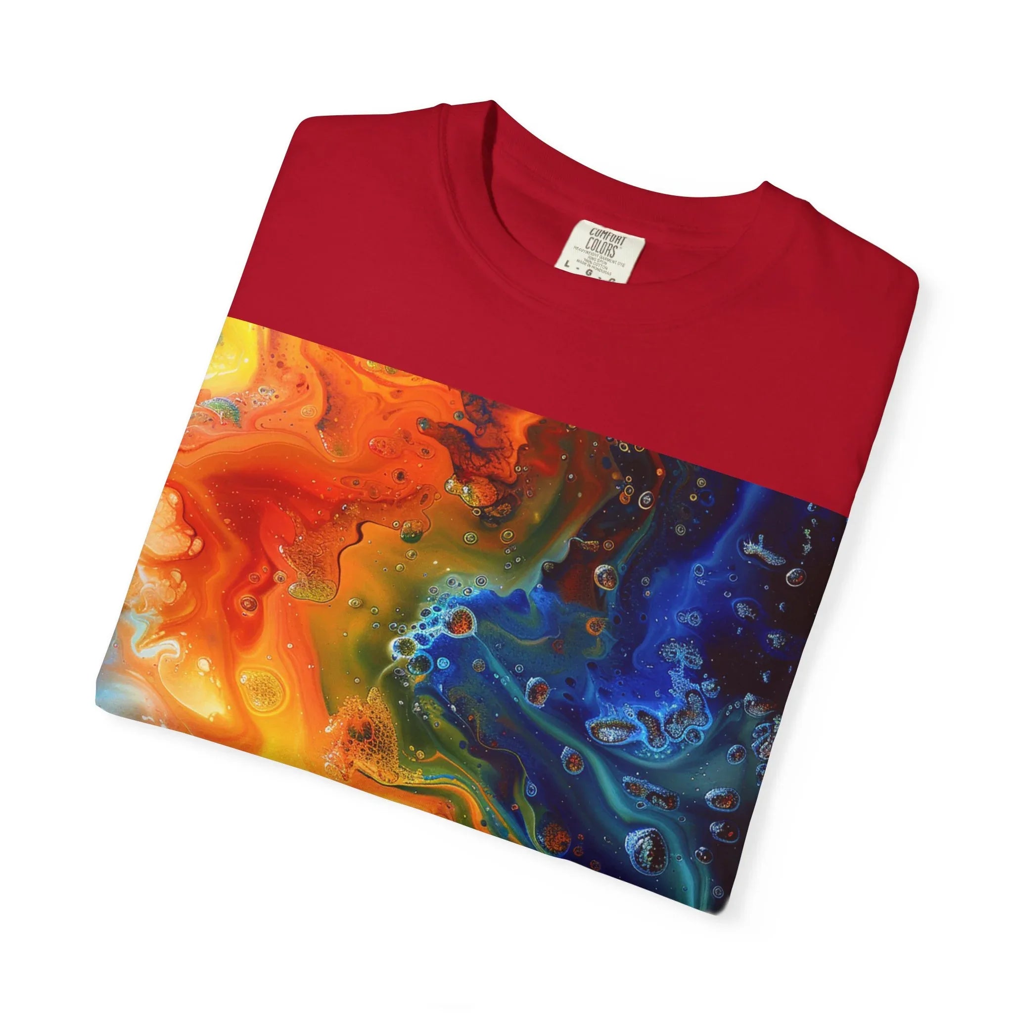Colorful Abstract Swirl T-Shirt, psychedelic design blooms with surreal depth, blending free-flowing lines and bold swirls - 250 USA Celebration