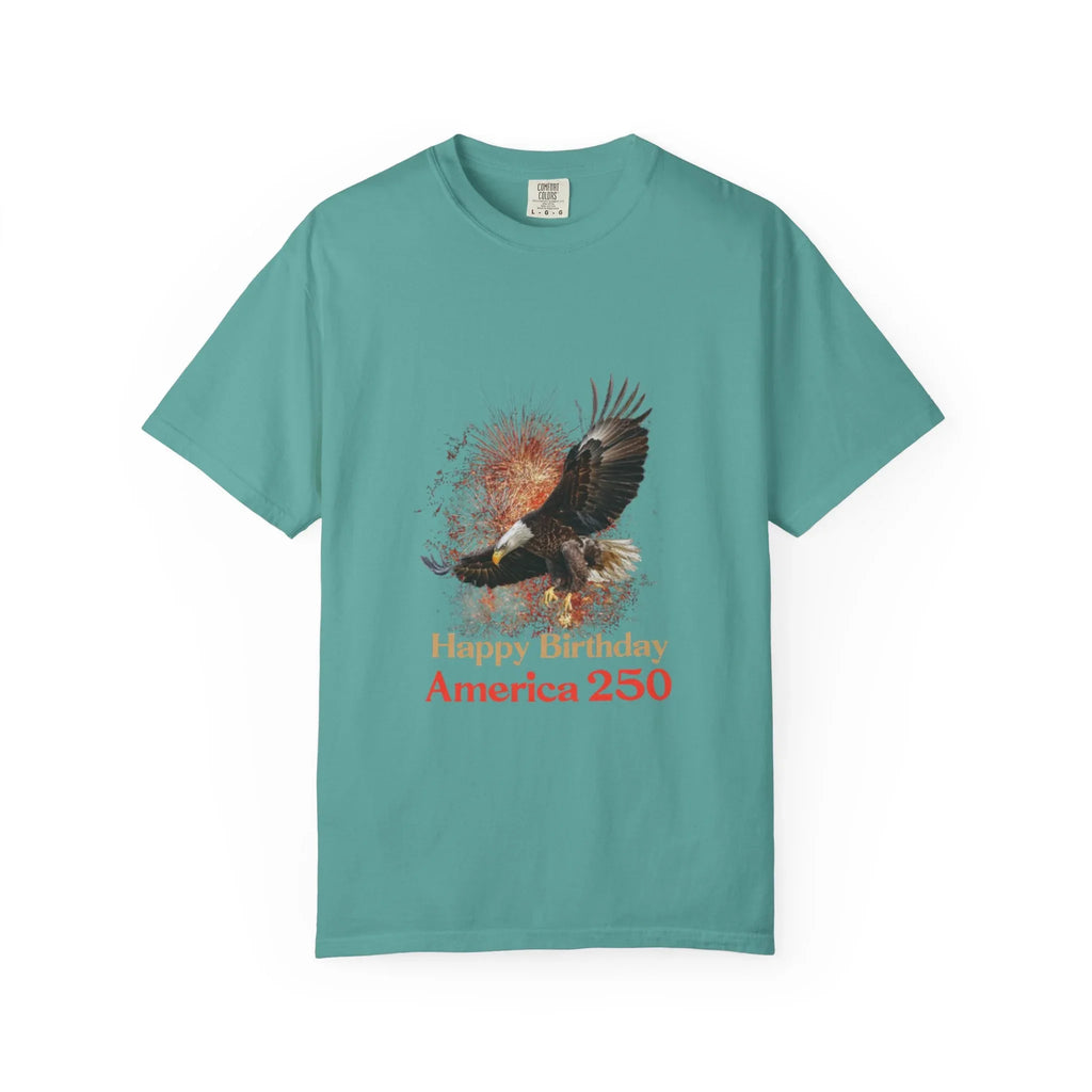 Eagle Illustration Happy Birthday America 250 T-Shirt | Patriotic Bald Eagle Tee - 250 USA Celebration
