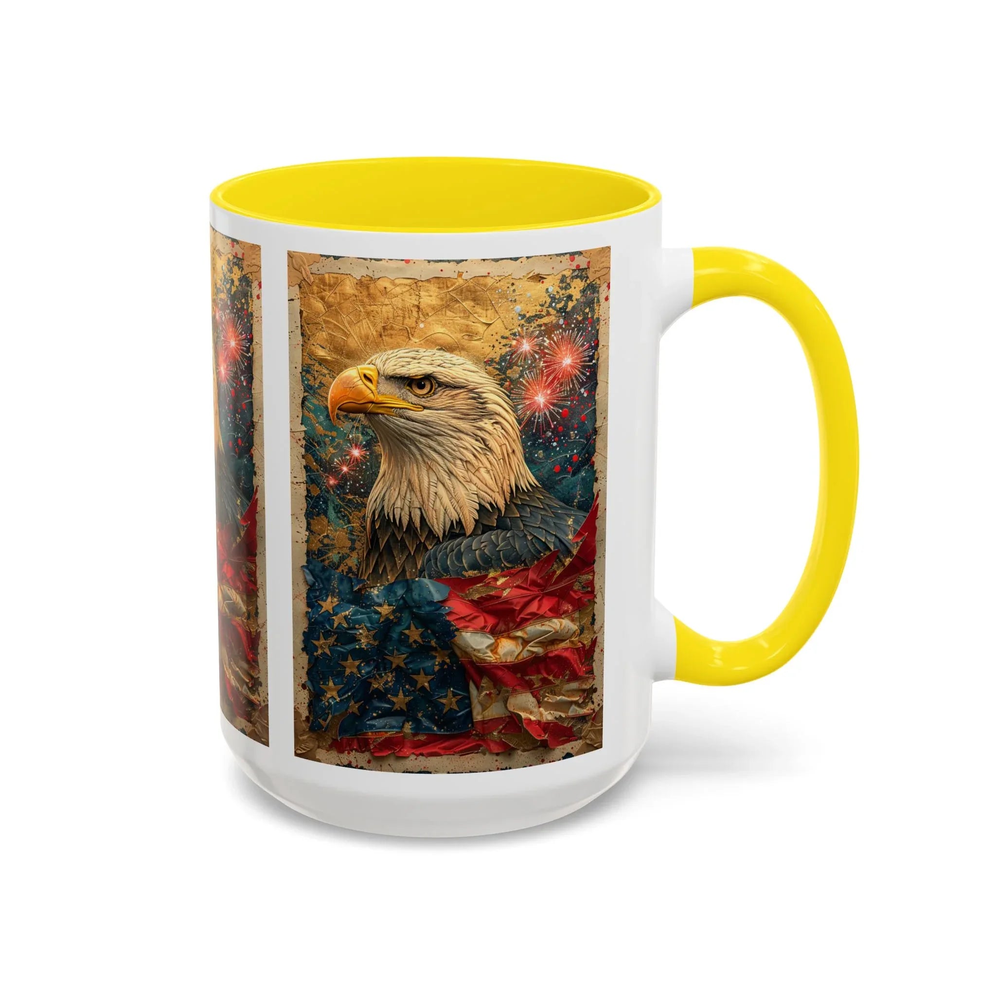 Bald Eagle with Tattered American Flag Coffee Mug | Fireworks Patriotic 11oz 15oz - 250 USA Celebration