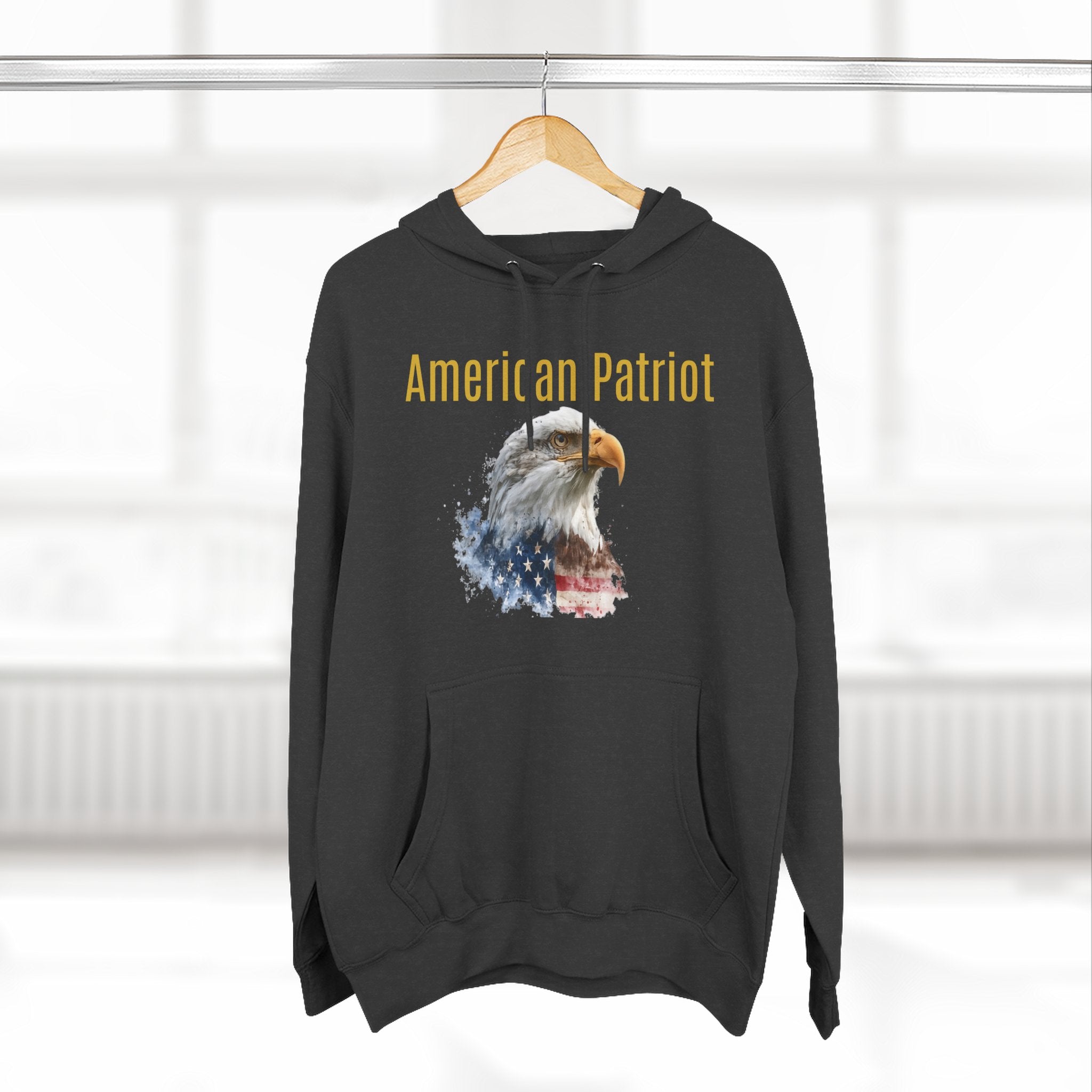 American Patriot Hoodie — Bald Eagle Flag Graphic Fleece Pullover