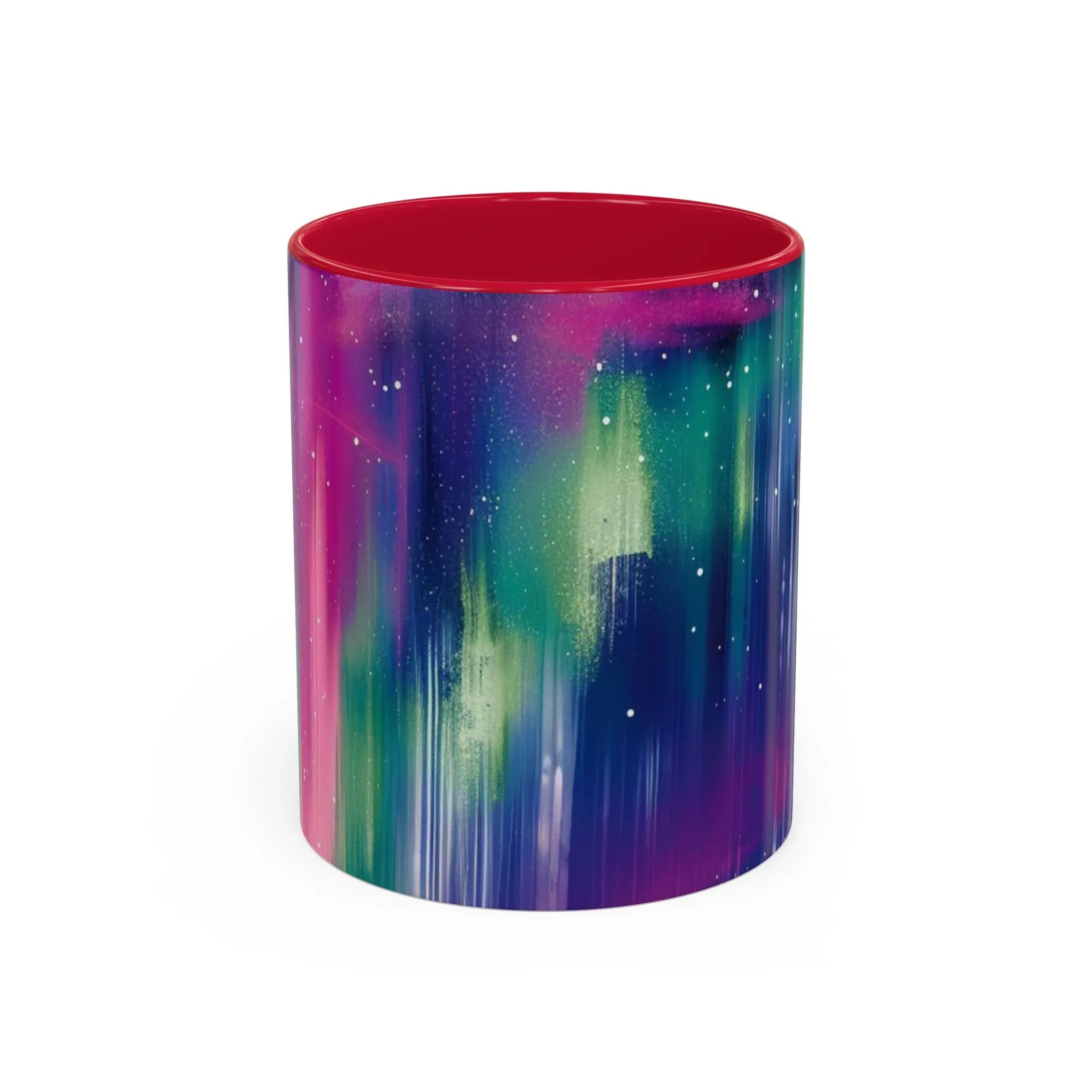 Colorful Mugs (11oz, 15oz), aurora borealis coffee cup design, northern lights starry silhouettes coffee cup - 250 USA Celebration