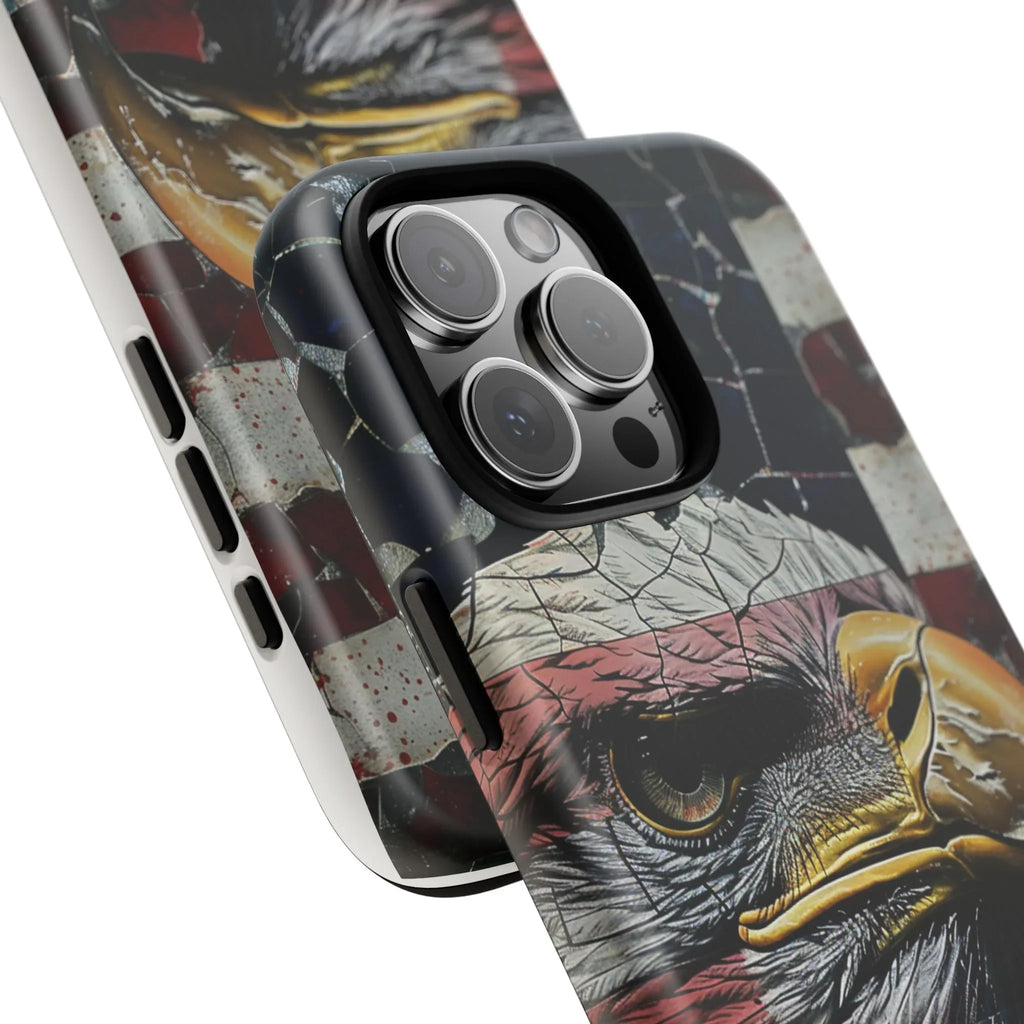 American Flag Bald Eagle phone case | Patriotic iPhone cover, cracked vintage flag design - 250 USA Celebration