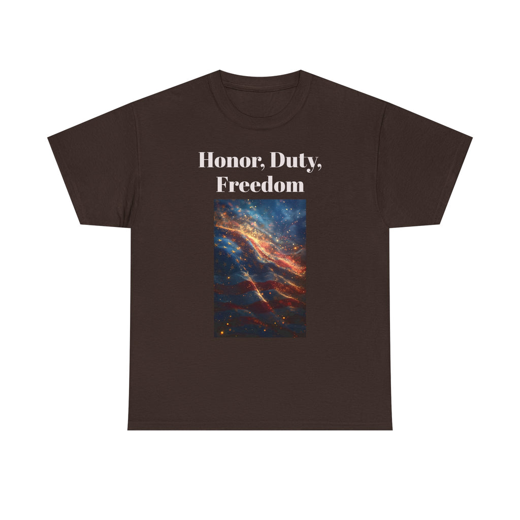Honor, Duty, Freedom T-Shirt - Patriotic American Flag Galaxy Tee
