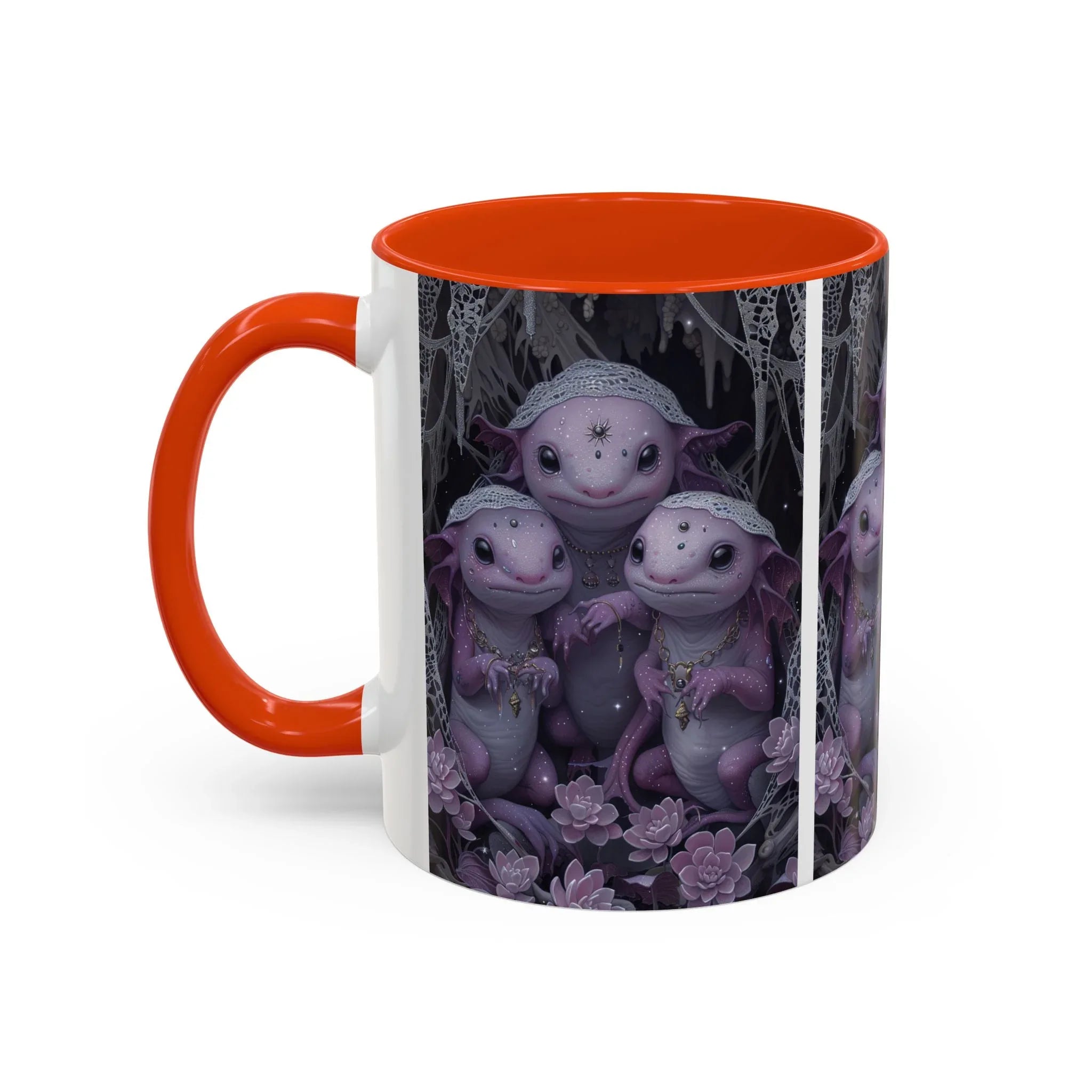Purple Axolotl Trio Mug | Cute Amphibian Art Ceramic Coffee Cup - 250 USA Celebration