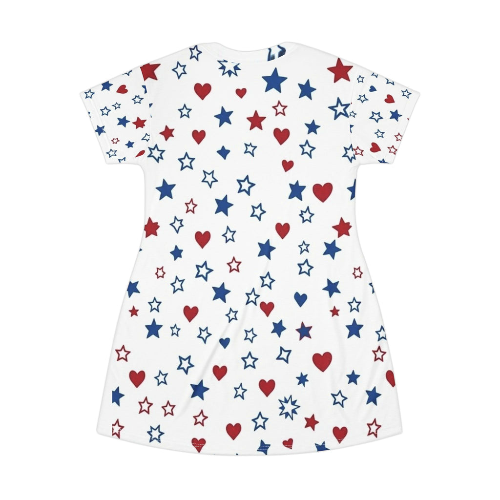 Patriotic Stars And Hearts American Flag T-Shirt Dress