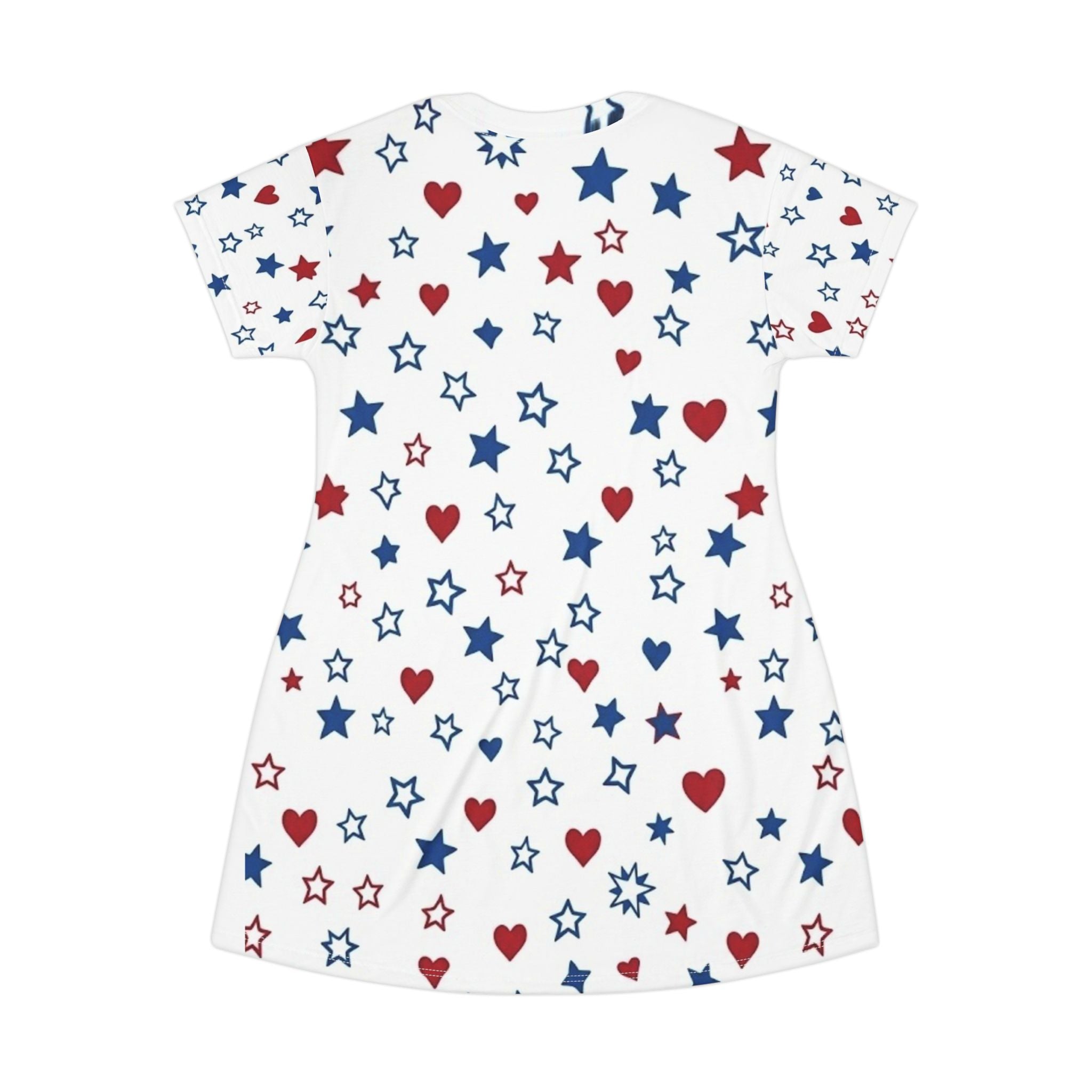Patriotic Stars And Hearts American Flag T-Shirt Dress