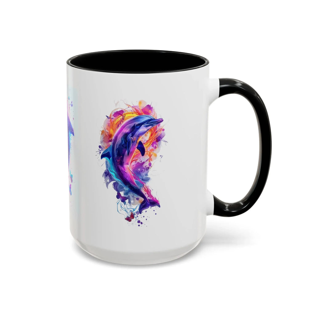 Y2K Chrome Dolphin Flaming Hoop Mug | Holographic Neon Dolphin Coffee Cup - 250 USA Celebration
