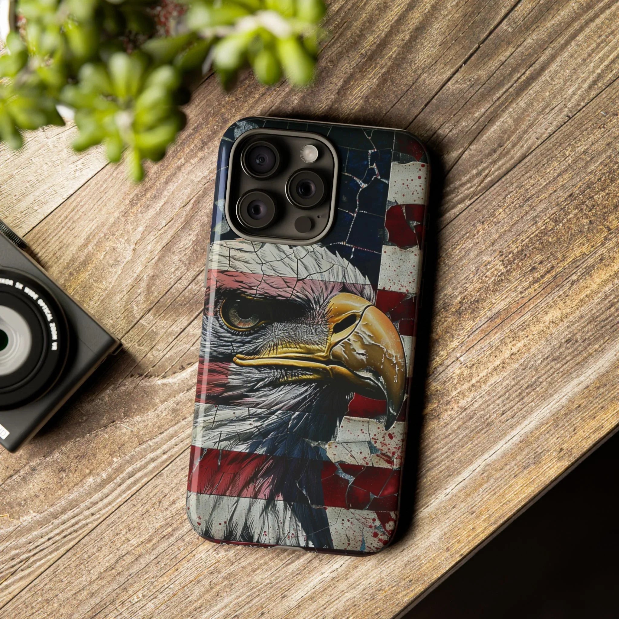 American Flag Bald Eagle phone case | Patriotic iPhone cover, cracked vintage flag design - 250 USA Celebration