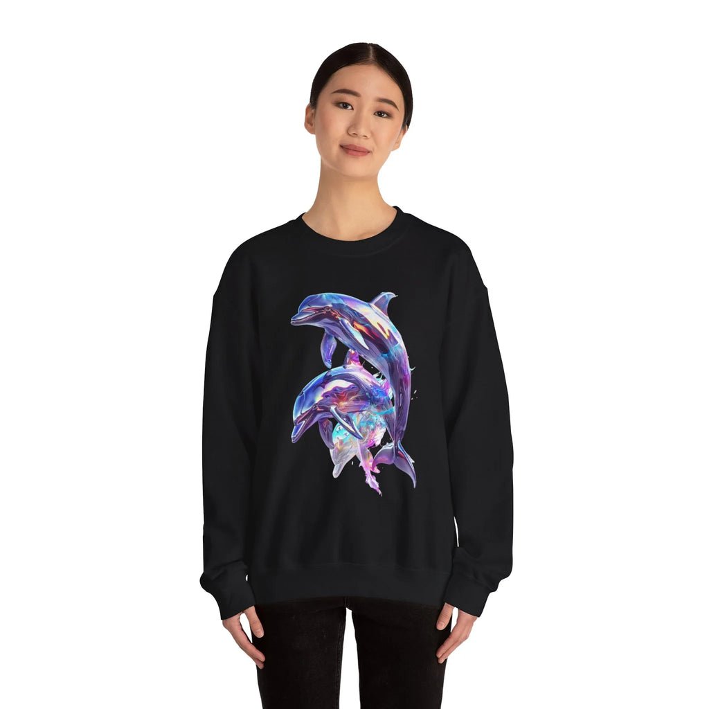 Iridescent Dolphin Trio Sweatshirt | Ocean Marine Animal Crewneck - 250 USA Celebration