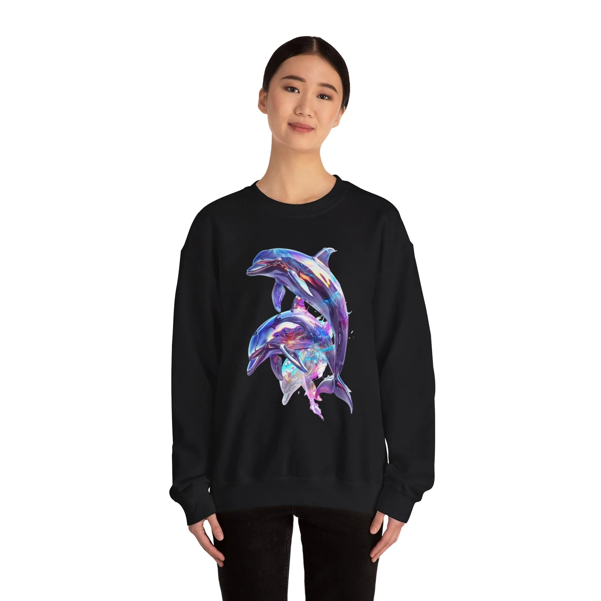 Iridescent Dolphin Trio Sweatshirt | Ocean Marine Animal Crewneck - 250 USA Celebration