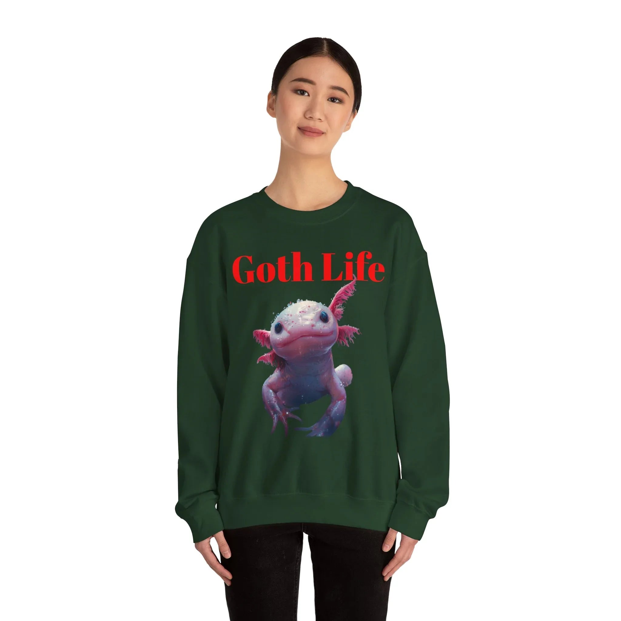 Goth Life Axolotl Sweatshirt | Cute Goth Axolotl Illustration - 250 USA Celebration